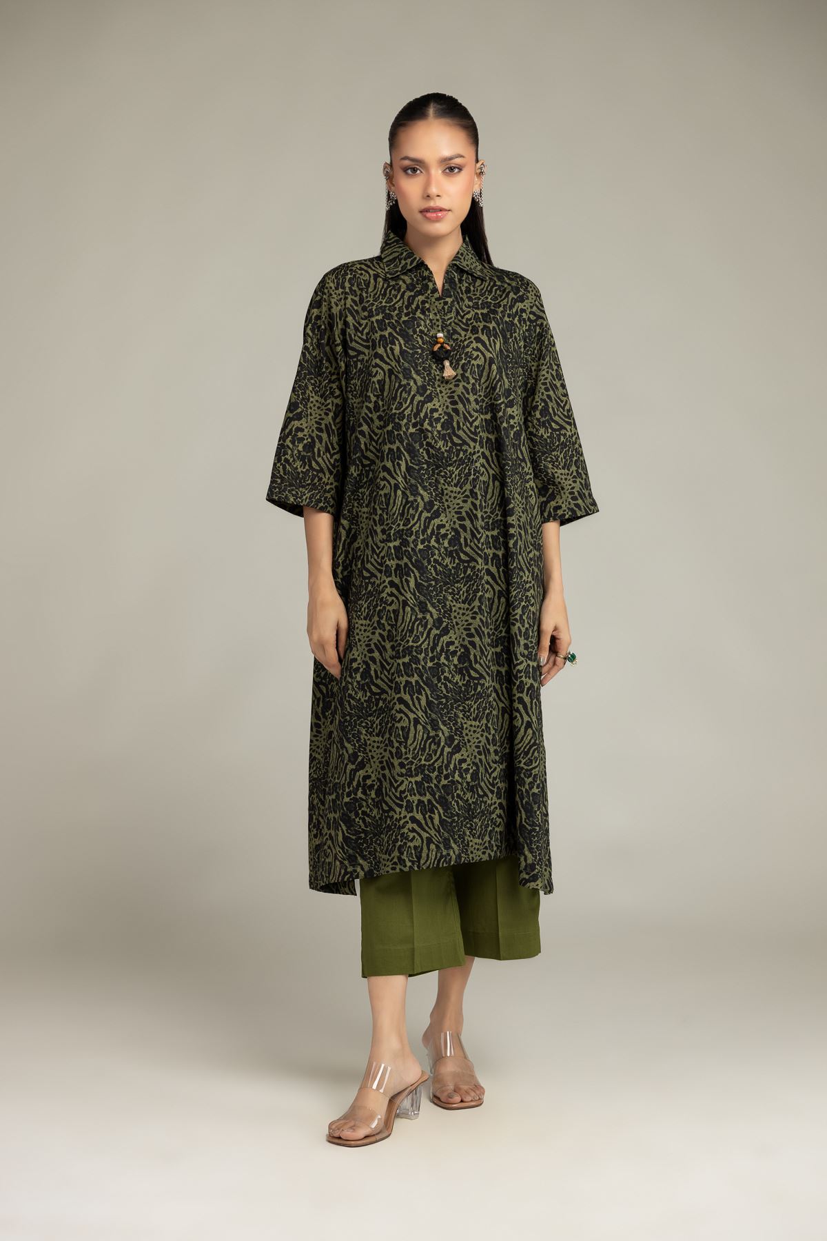 Printed Cambric Olive Cambric Pants - 1-26-225-A-J1-VG