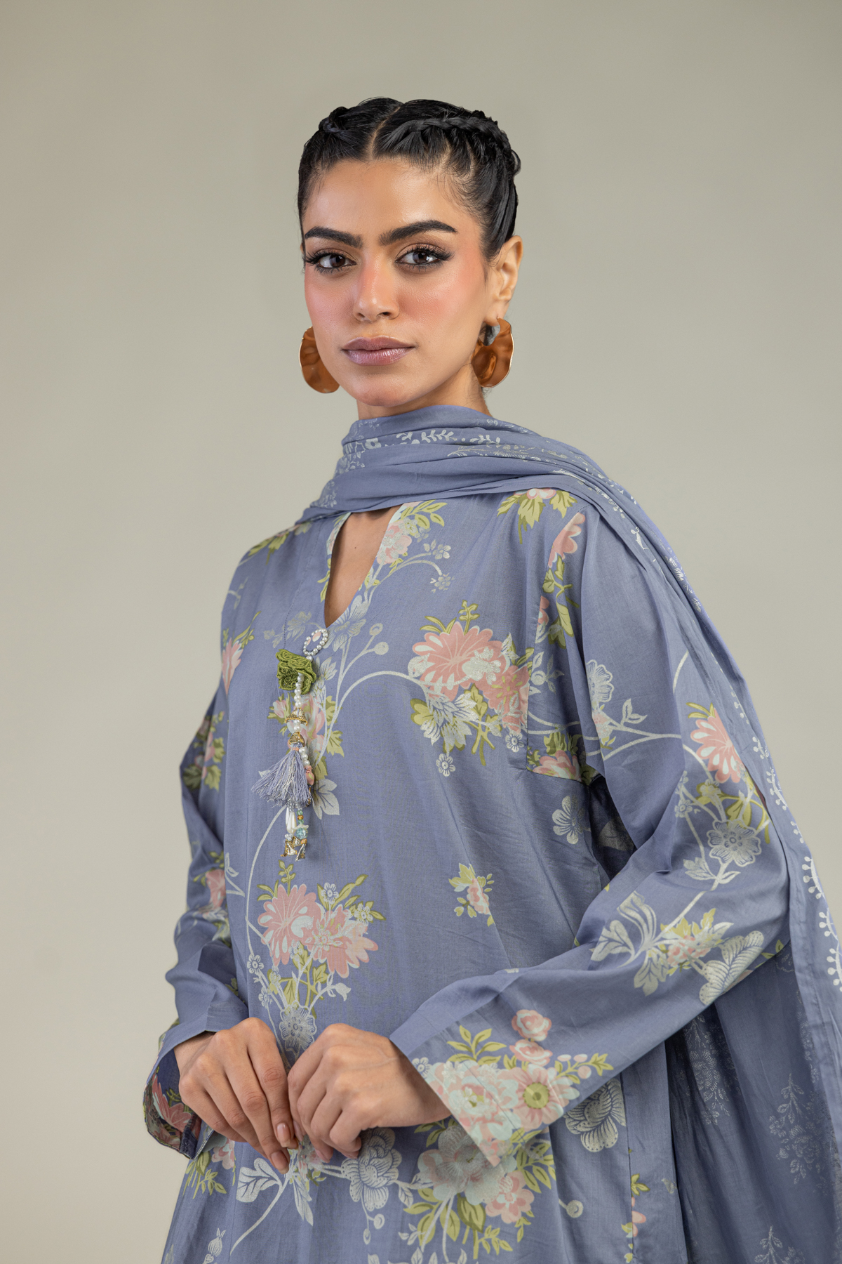 Printed Lawn Lawn Floral Dupatta - 1-26-236-A-D1-VG