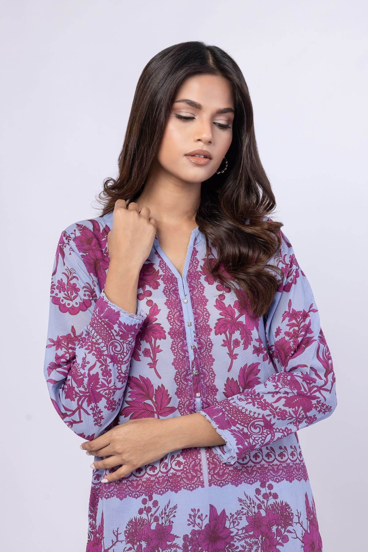 Printed Swiss Voile Kurta - 25-09-11W3-02SA-VG