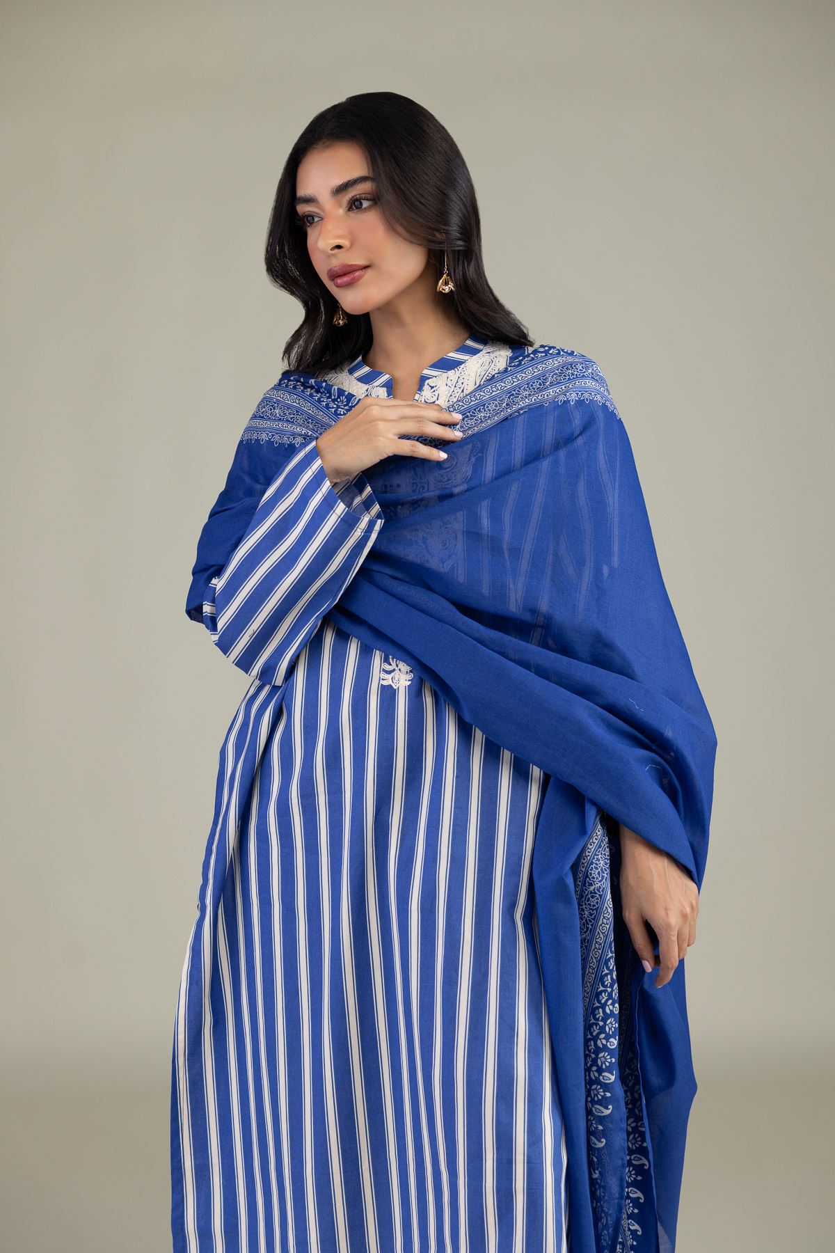 Embroidered Cambric Blue Tailored 3-Piece - 2-26-303-B-F1-VG