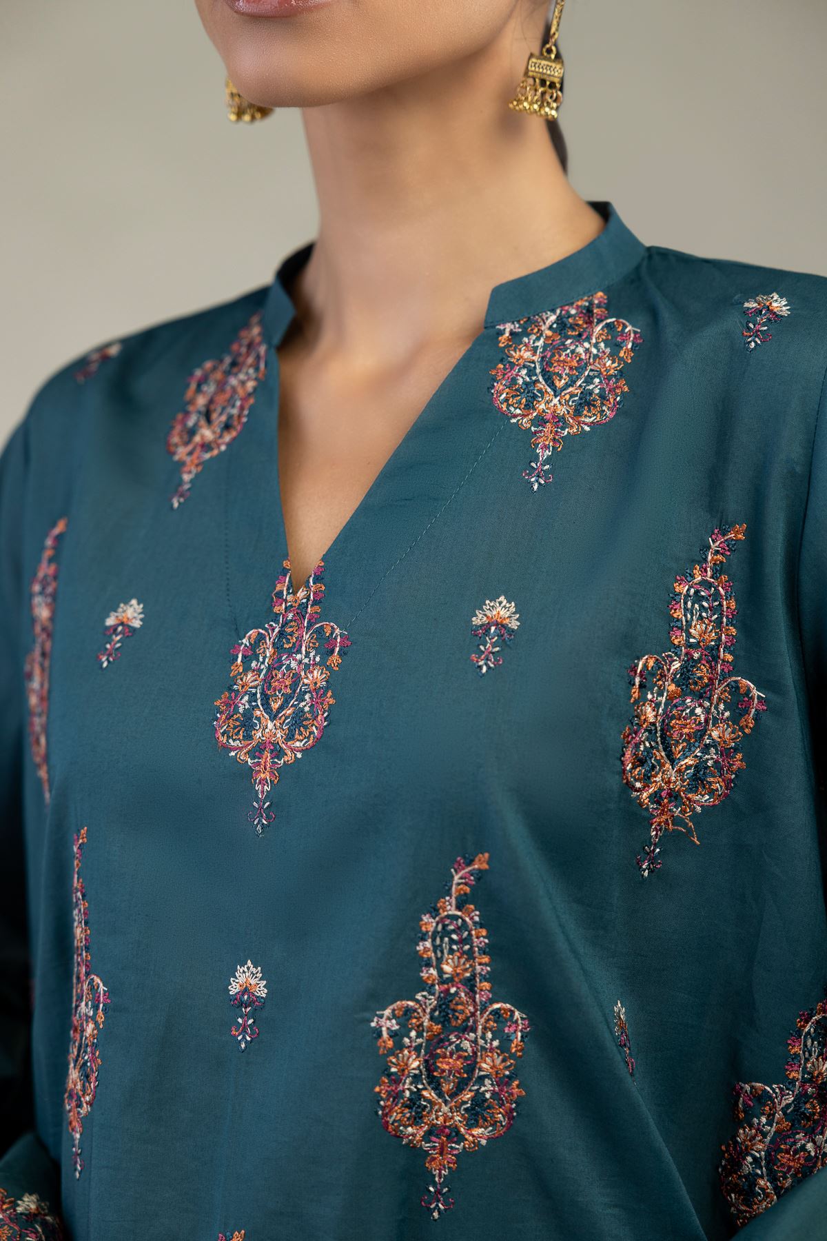 Embroidered Cambric Short Teal Kurta - 1-26-325-A-I1-VG
