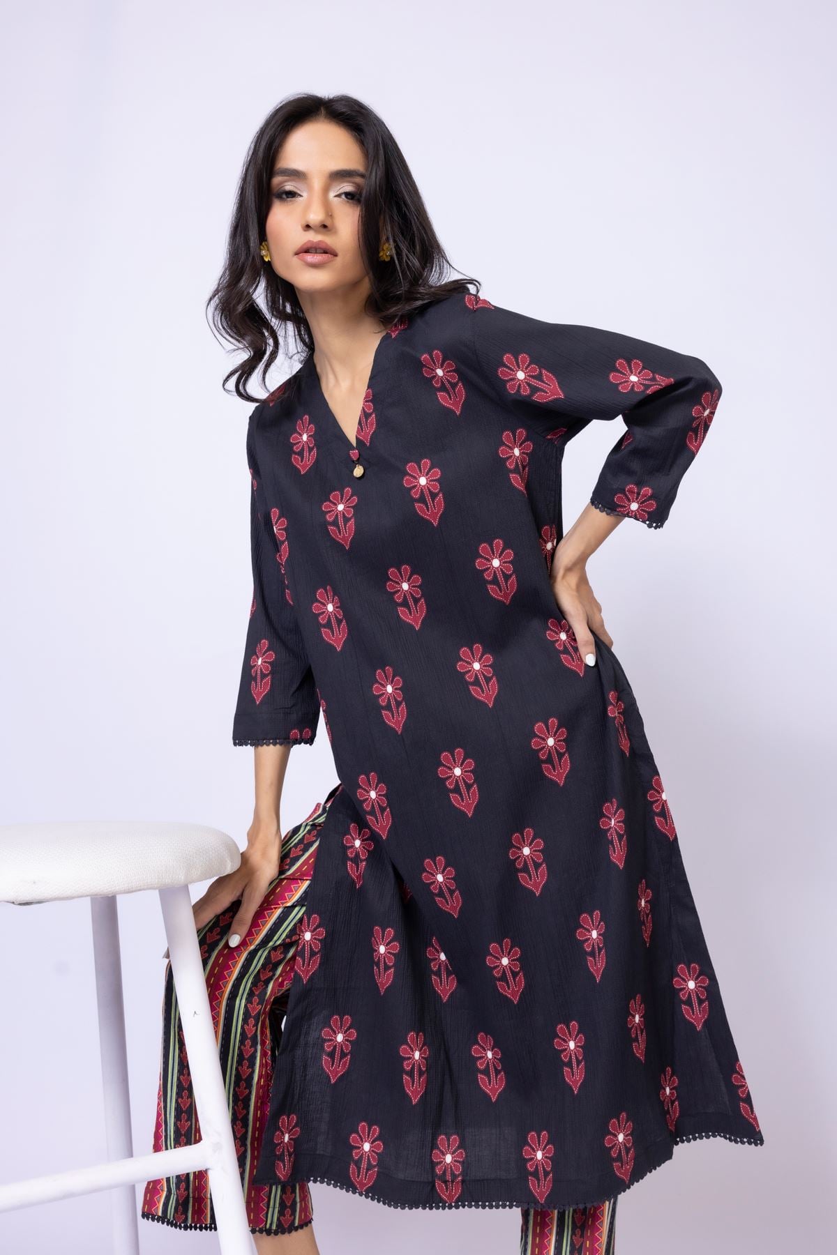 Printed Cotton Crinkle Kurta - OTD4-EX22-10TA-VG