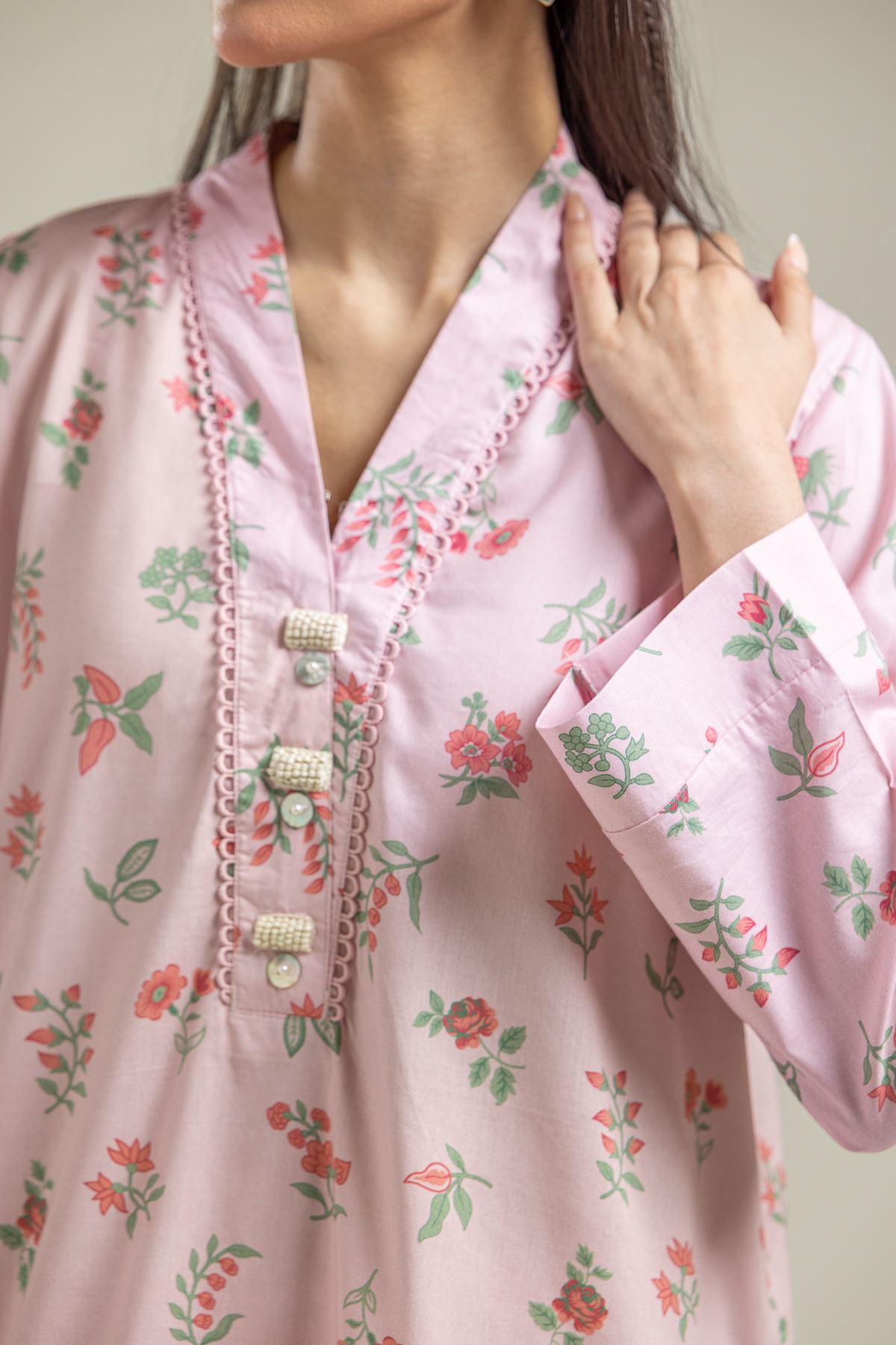 Printed Cotton Viscose Floral Pink Kurta - 1-26-134-A-F-VG