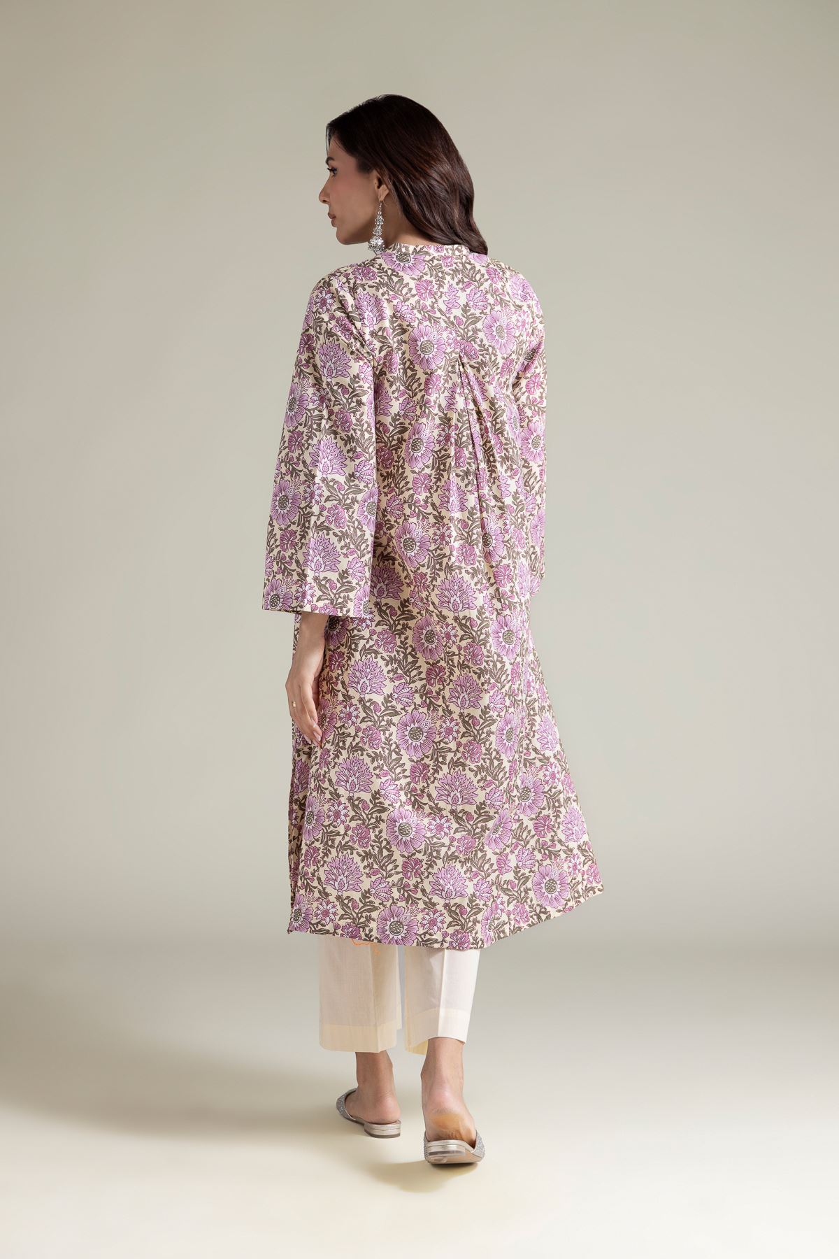 Embroidered Cambric Beige V-Neck Kurta - T-A112-26-108EC2-VG