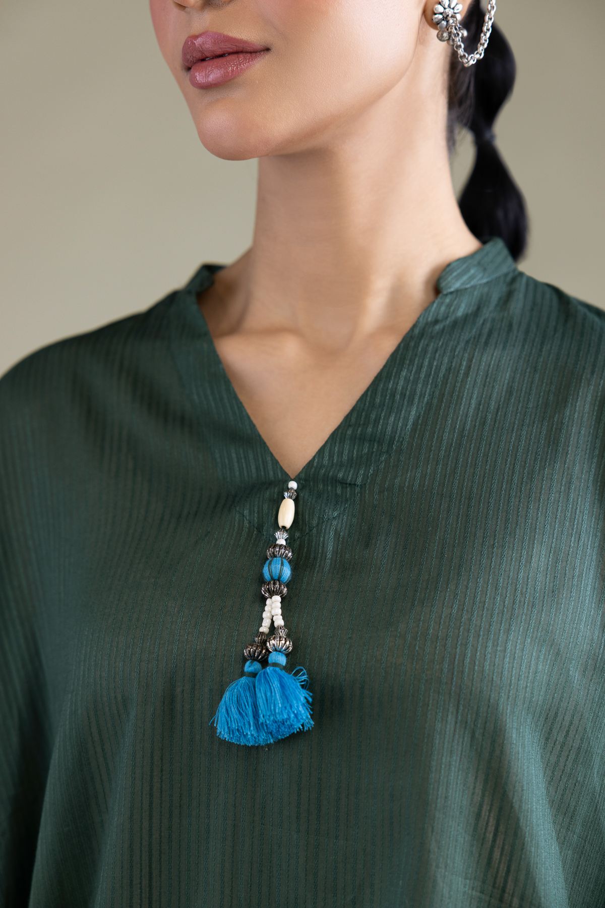 Dyed Cotton Dobby Solid V-Neck Kurta - T-A11-26-117FC1-VG