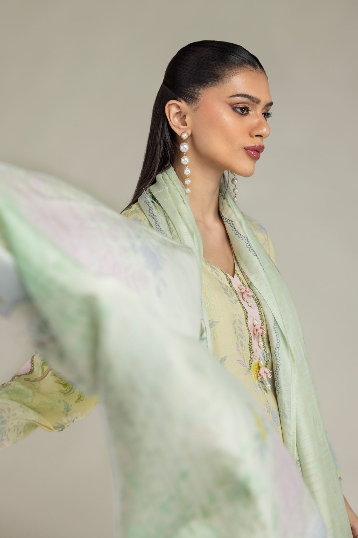 Embroidered Polyester Silk Floral Mint Dupatta - 2-26-208-C-E1-VG