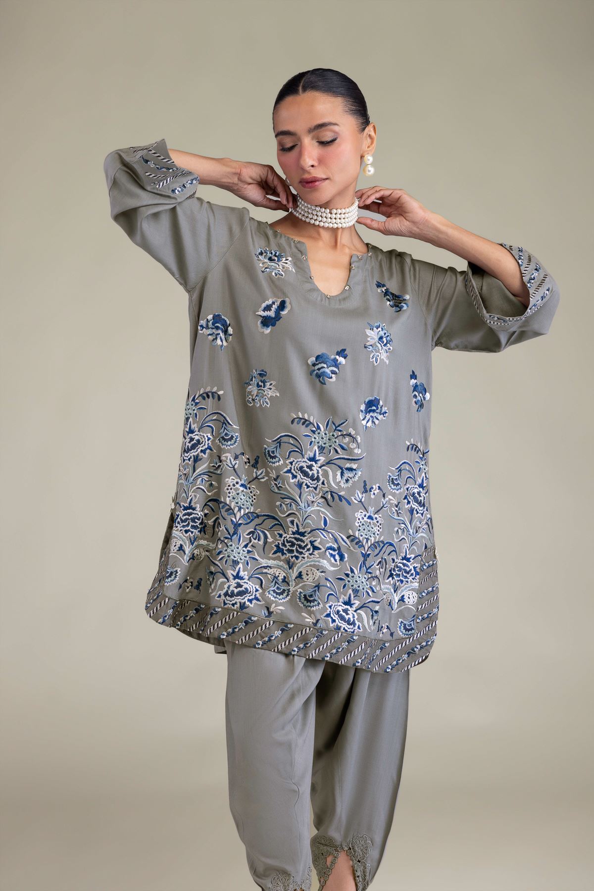 Embroidered Raw Silk Floral Silk Kurta - 1-26-250-B-H1-VG
