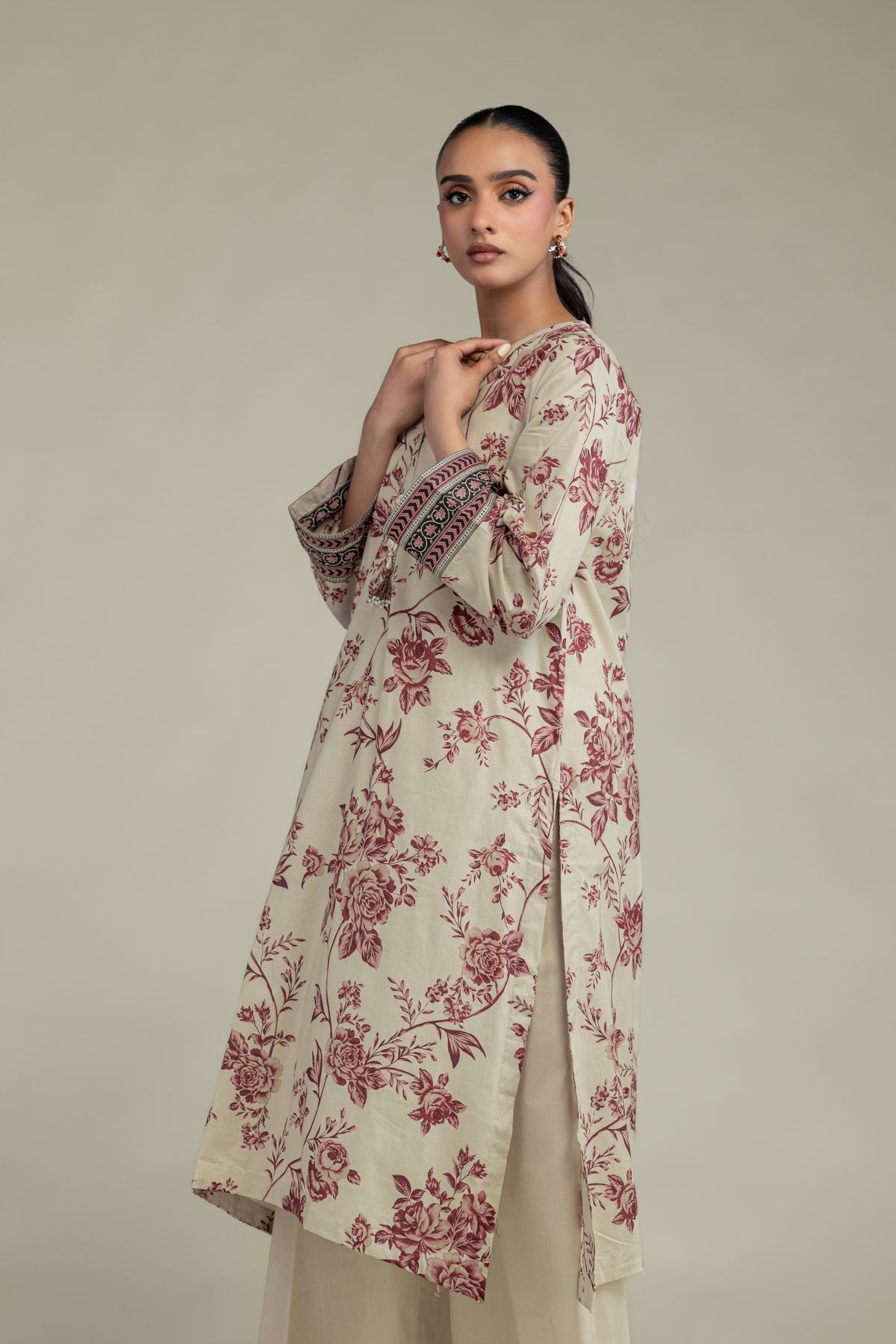 Printed Cambric Cambric Longline Kurta - 2-26-301-B-F1-VG