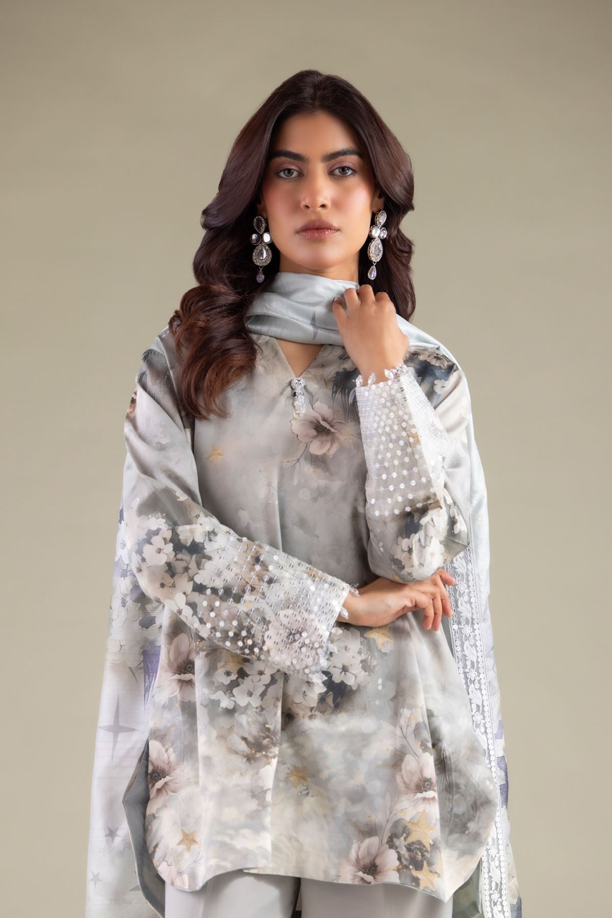 Embroidered Raw Silk Floral Embellished Kurta - 1-26-115-A-B-VG
