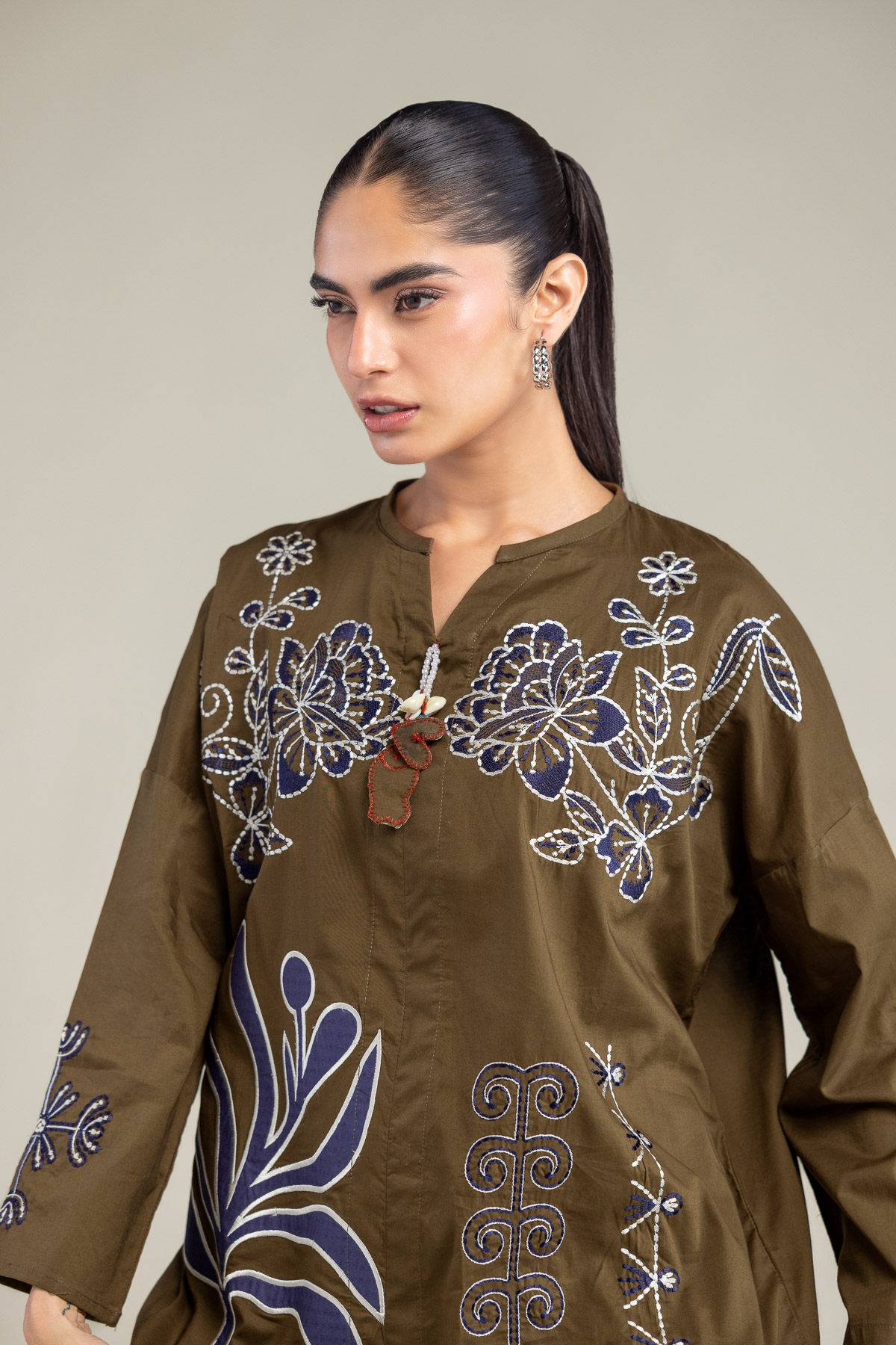 Embroidered Cambric Floral V-Neck Blouse - 1-26-102-A-F-VG