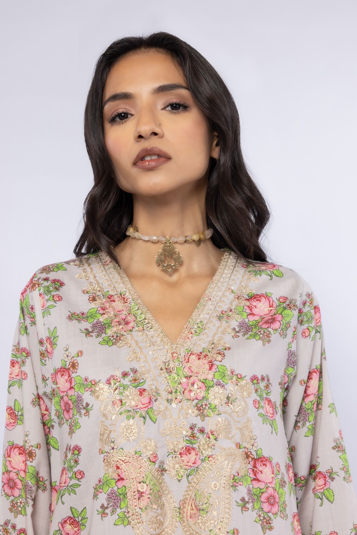 Embroidered Crosshatch Raw Silk Kurta - 25-08-8E6-02TA-VG