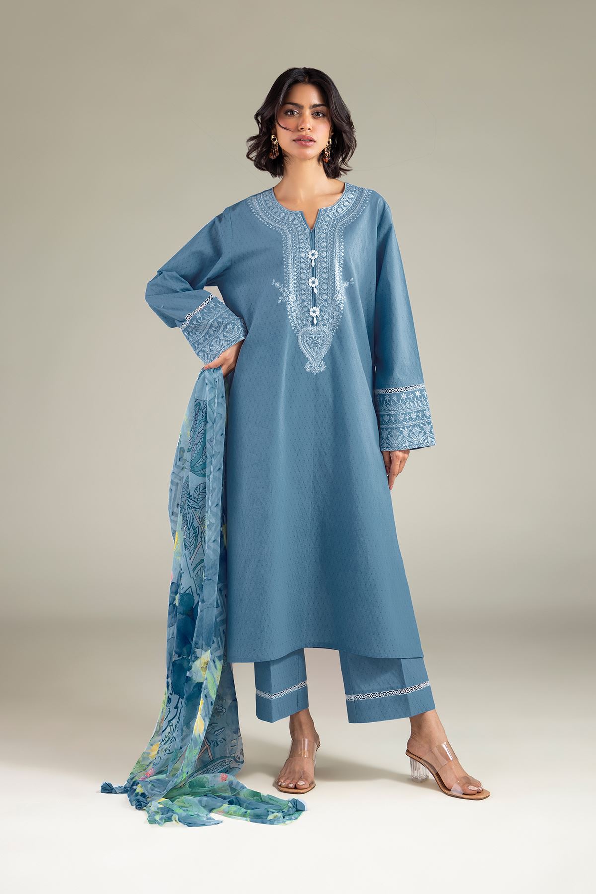 Embroidered Cotton Dobby Tailored 3-Piece Set - 5-26-105-F-A-VG