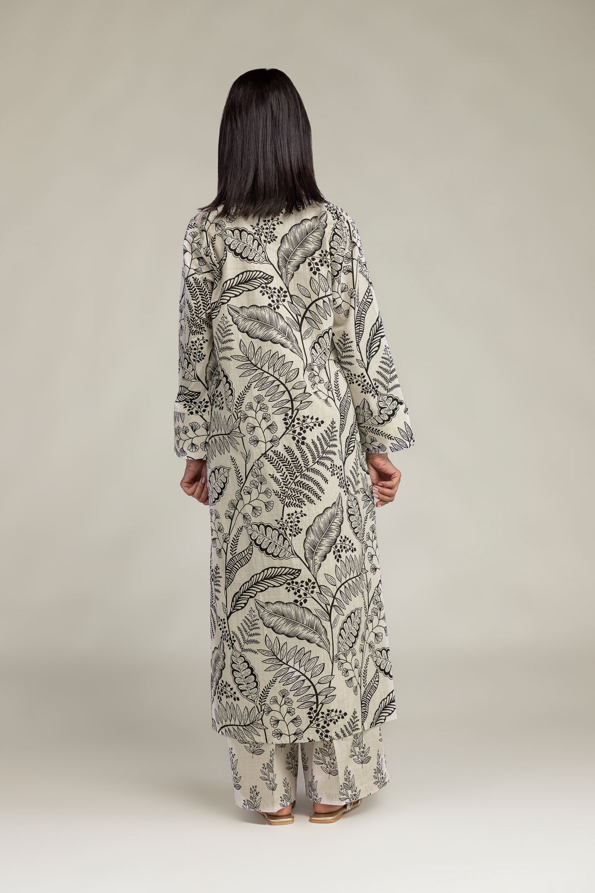 Printed Textured Cotton V-Neck Longline Kurta - 1-26-229-B-F1-VG