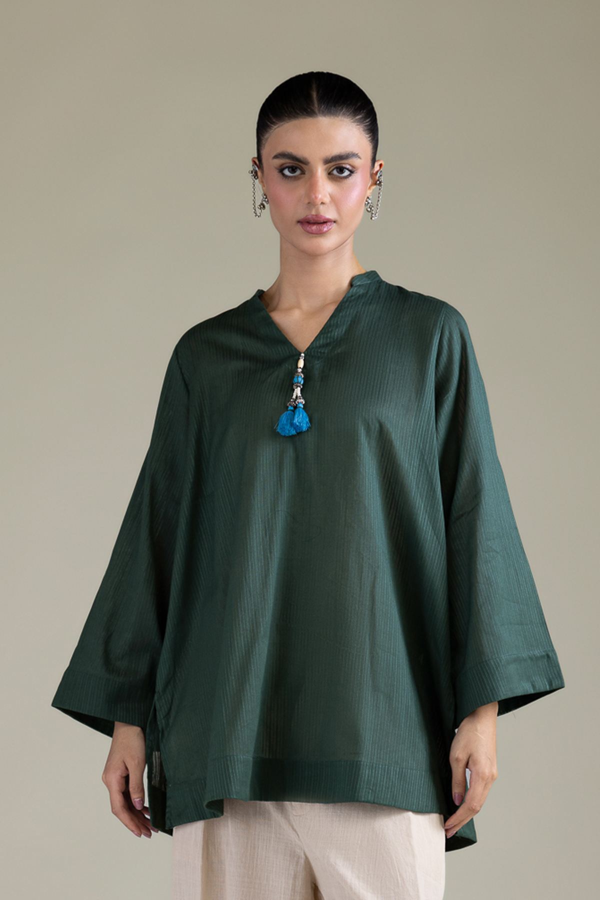 Dyed Cotton Dobby Solid V-Neck Kurta - T-A11-26-117FC1-VG
