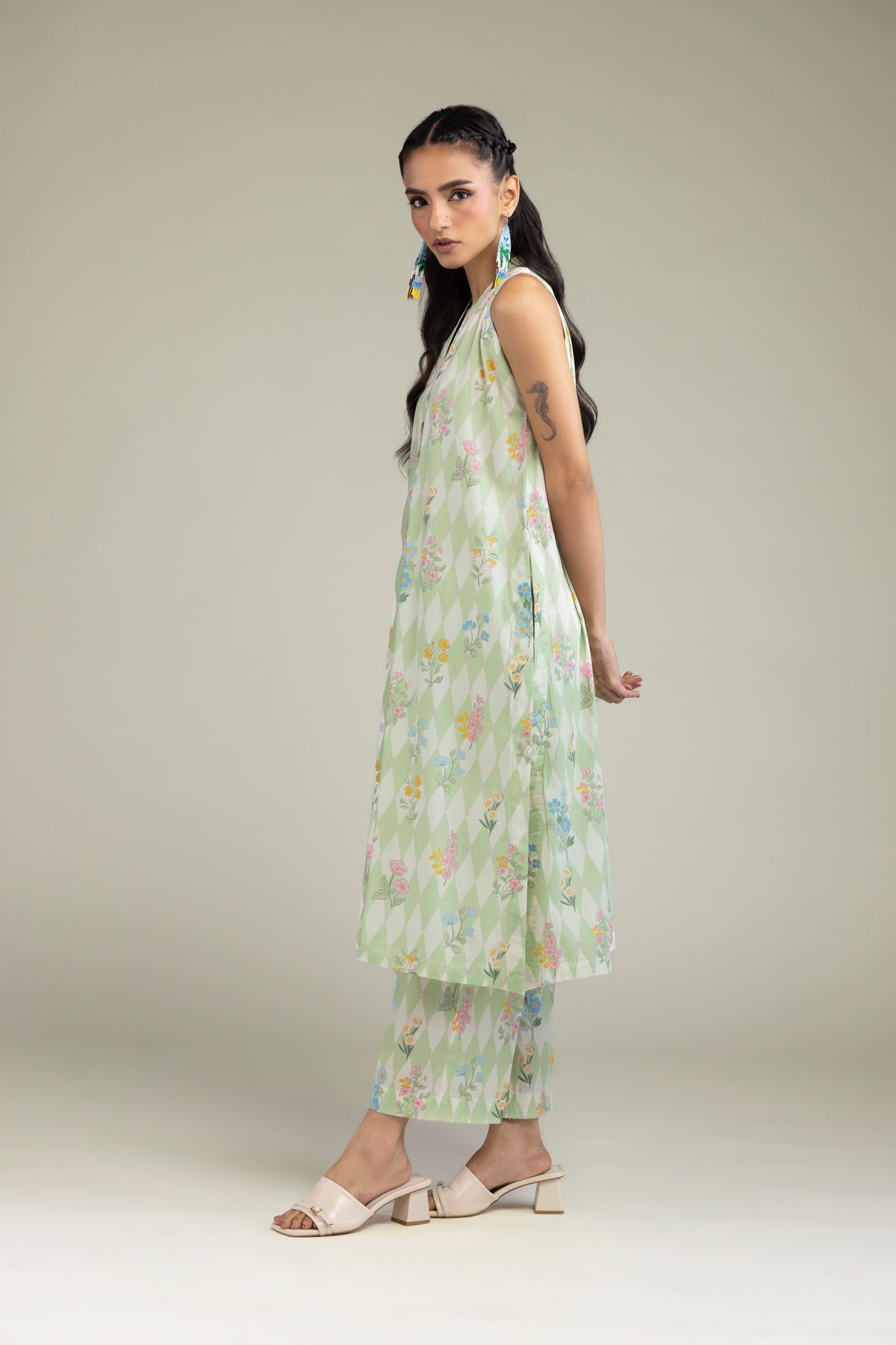 Printed Cambric Floral Mint Pants - 1-26-205-A-F1-VG