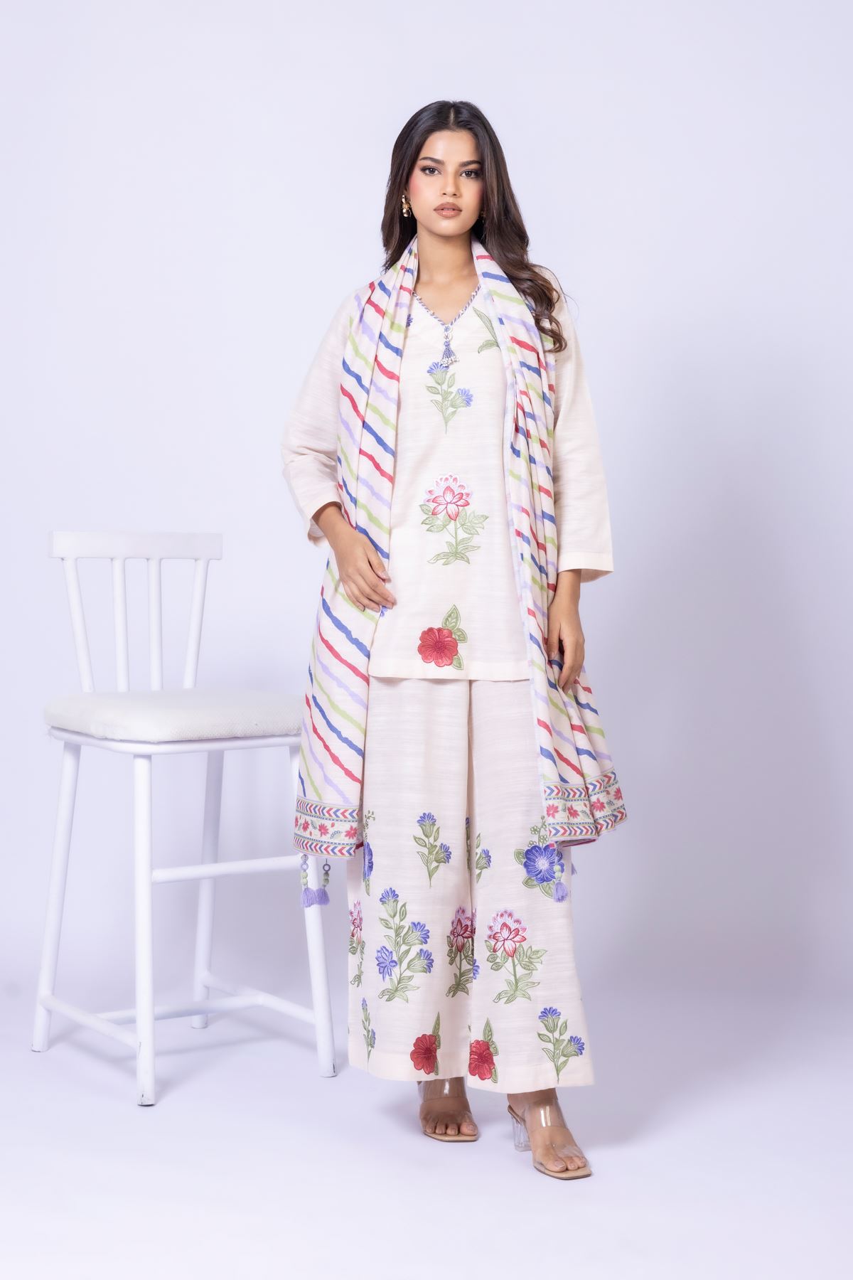 Embroidered Textured Cotton Kurta - 25-10-11E1-09TB-VG