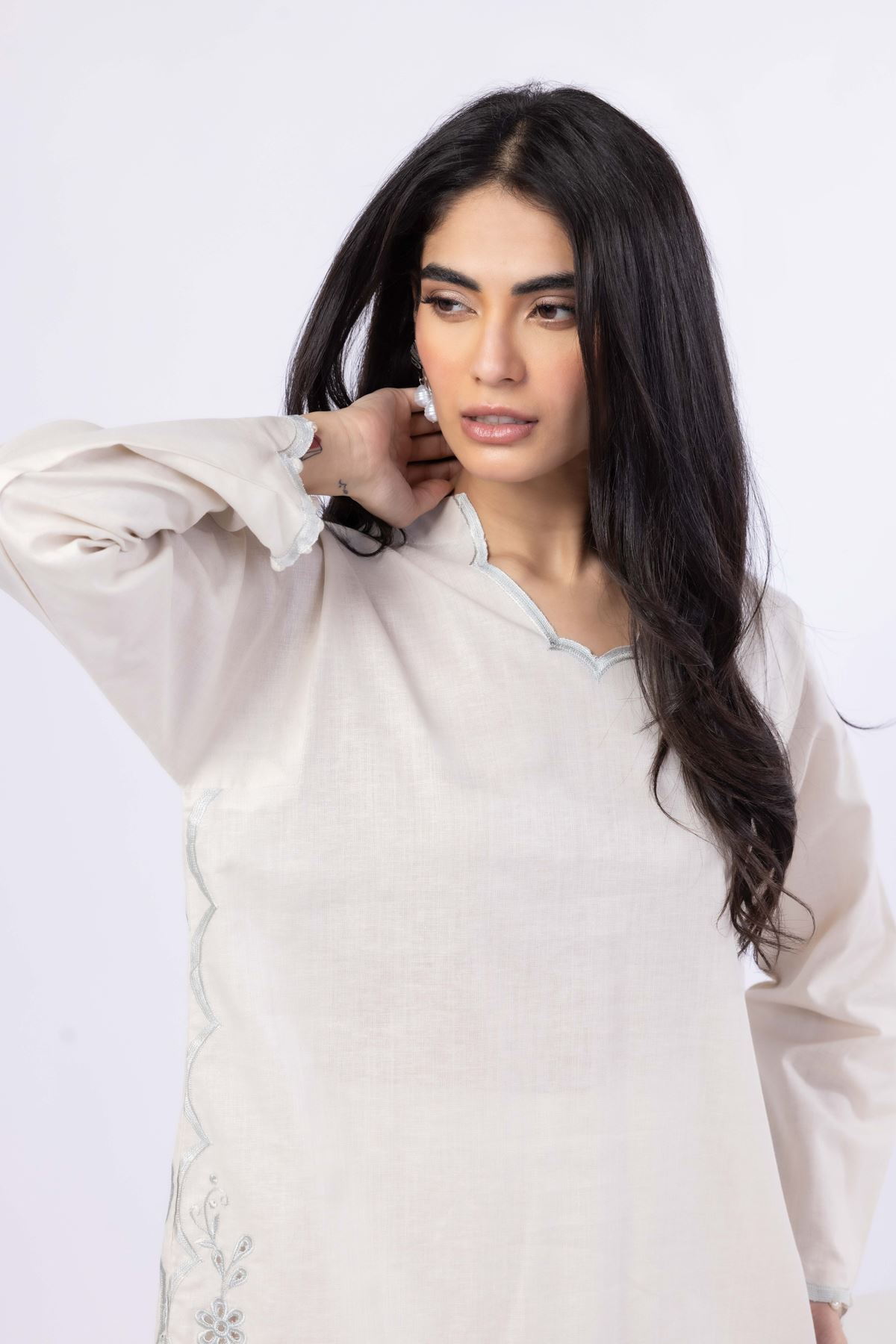Embroidered Linen Cotton Kurta - 25-09-11E14-08TA-VG
