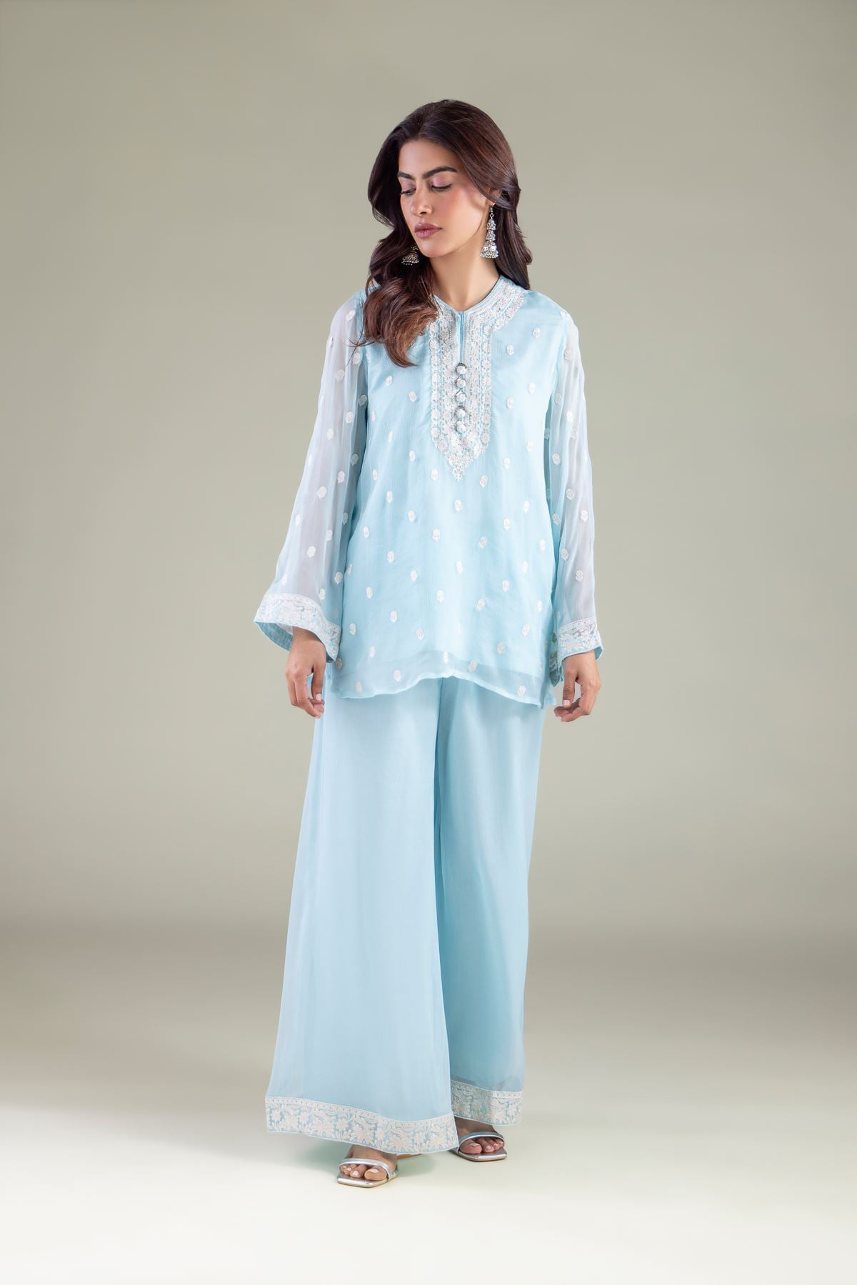 Embroidered Chiffon 2-Piece Co-ord Set - 1-26-127-A-D-VG