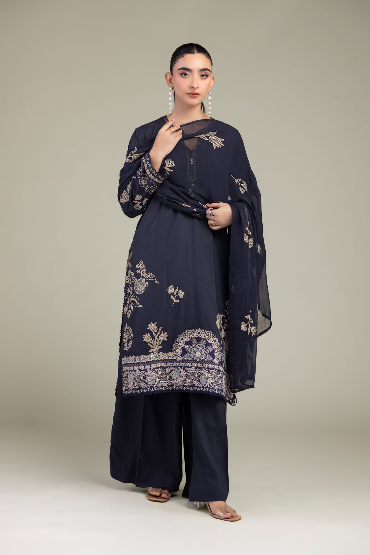 Embroidered Chiffon Floral Chiffon Dupatta - 1-26-309-B-D1-VG