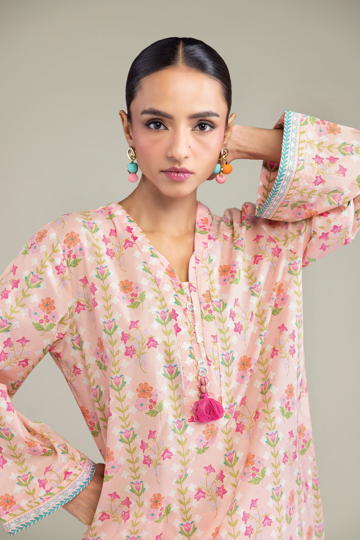 Printed Cambric Peach Cambric Kurta - 1-26-213-A-G1-VG