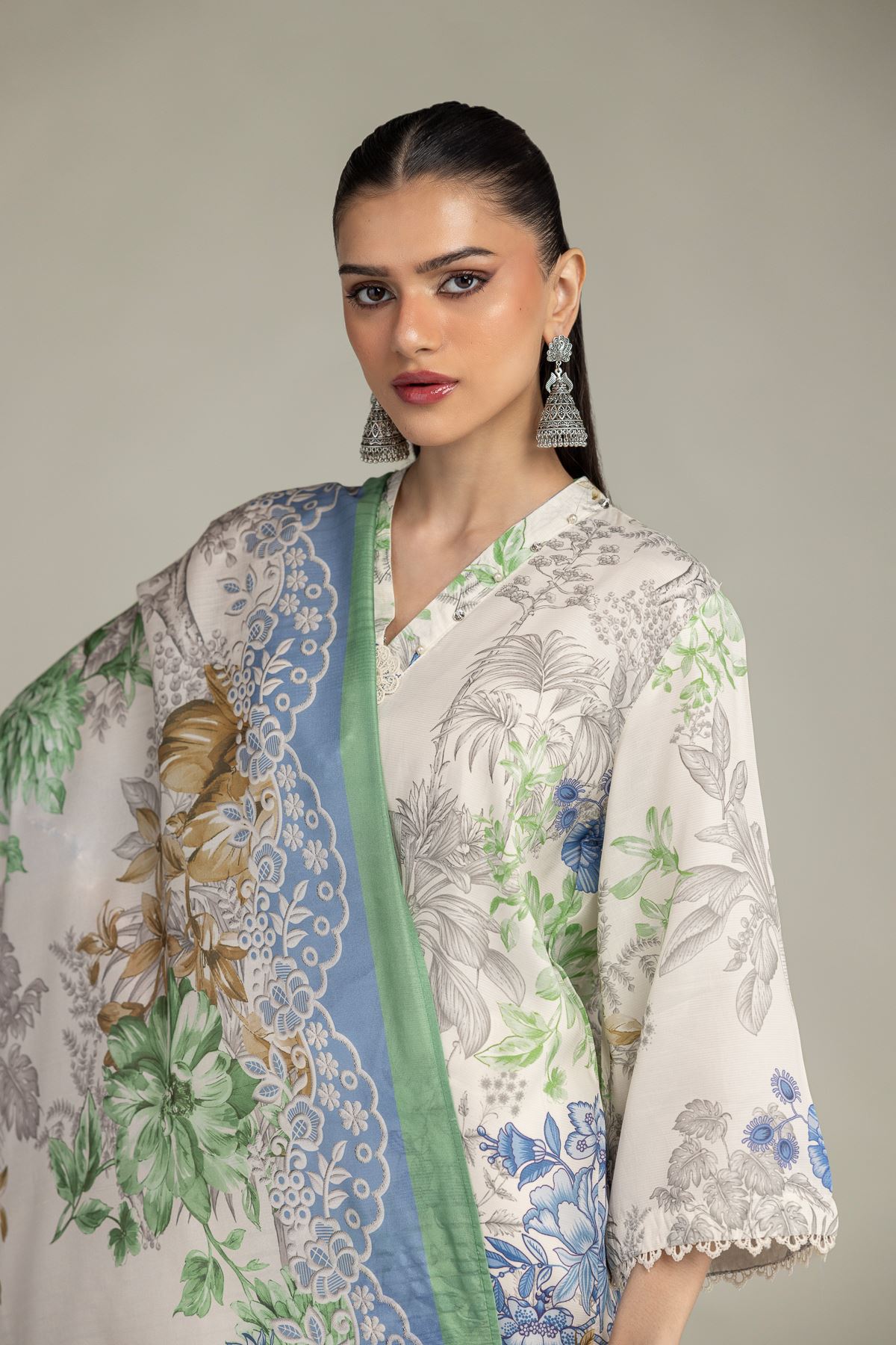 Embroidered Polyester Silk Floral Silk Dupatta - 1-26-203-A-C1-VG
