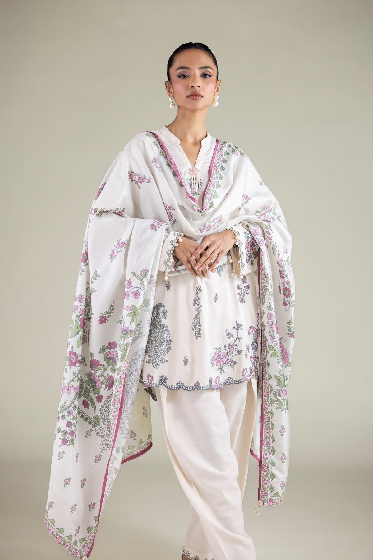 Embroidered Polyester Silk Floral All-Season Dupatta - 2-26-112-A-D-VG
