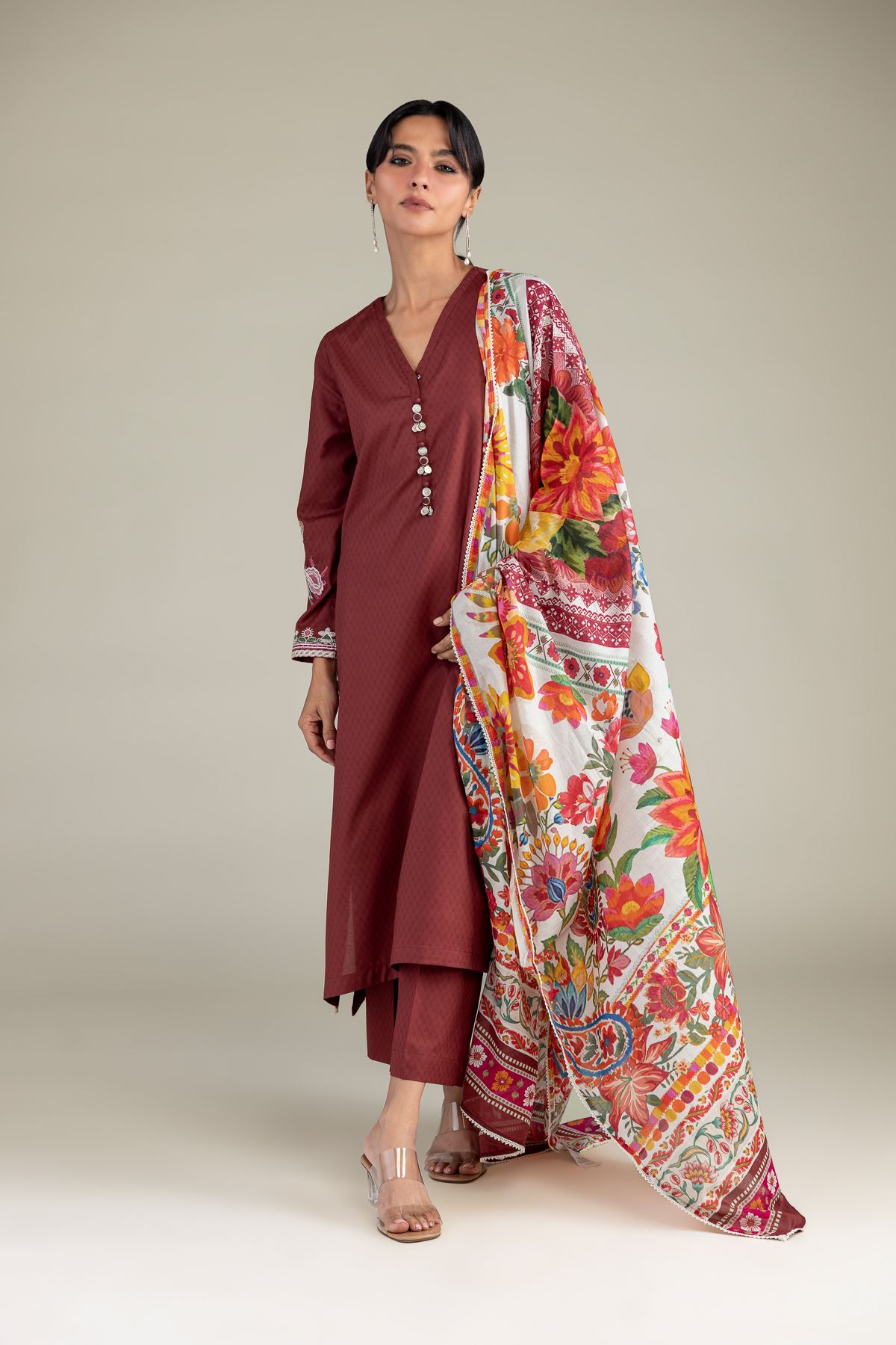 Embroidered Lawn Floral Lawn Dupatta - 1-26-305-C-H2-VG
