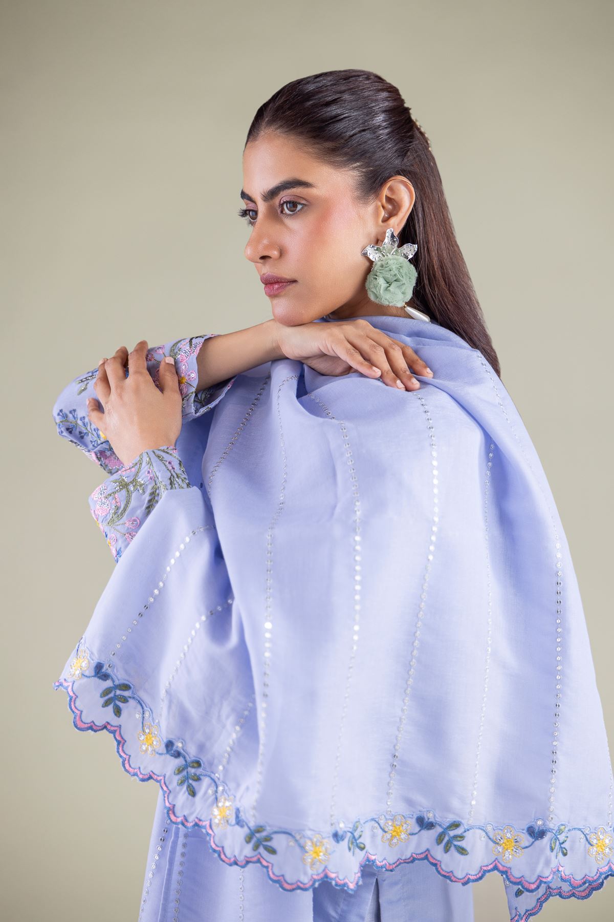 Embroidered Mesuri Floral Summer Dupatta - 2-26-104-A-E-VG