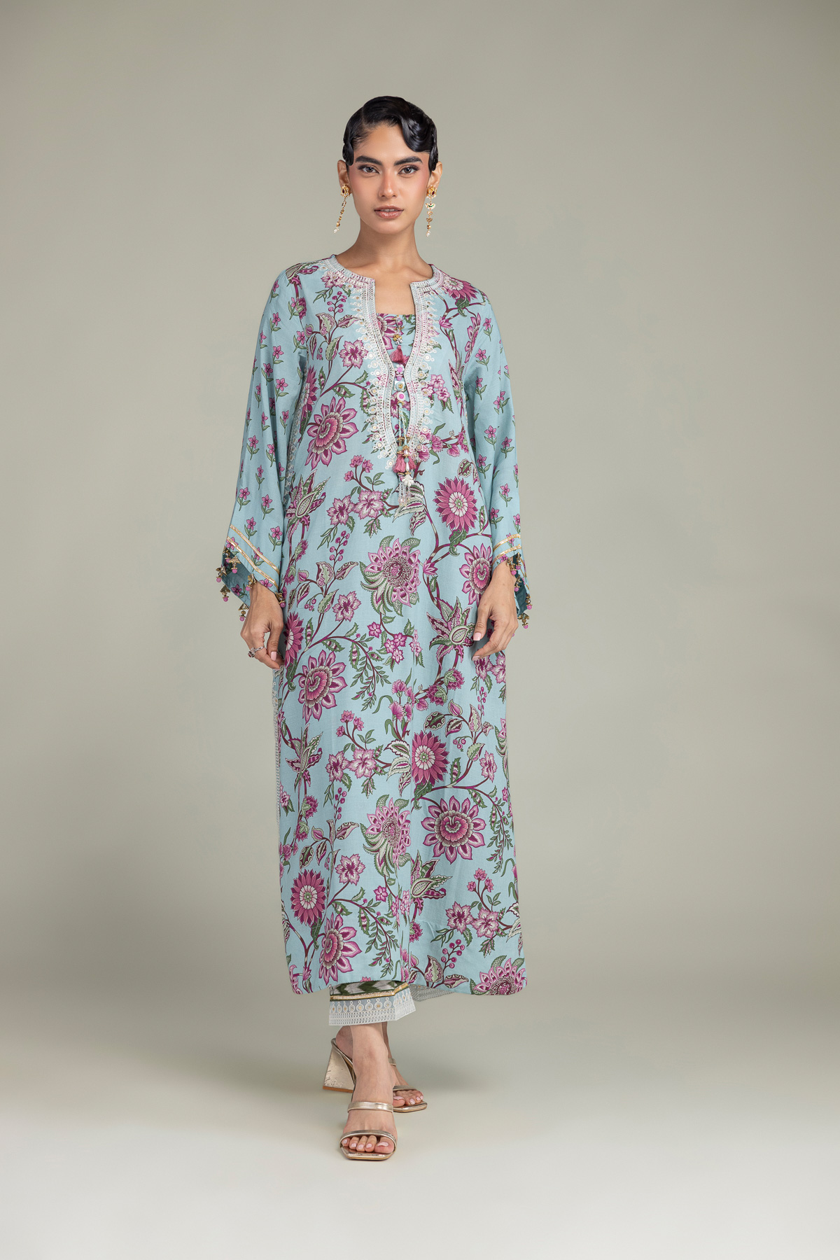 Embroidered Raw Silk Blue Silk Kurta - B1-2-26-106-A-C-VG