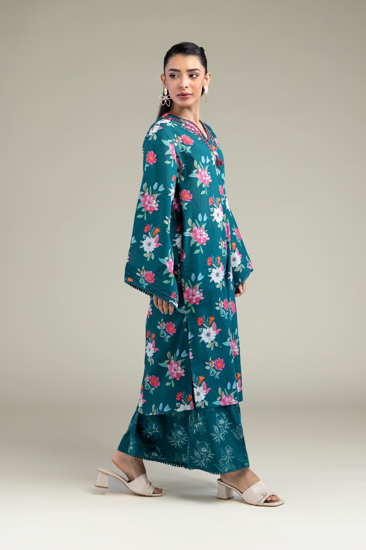 Printed Cotton Dobby Floral Longline Kurta - 1-26-202-A-A1-VG