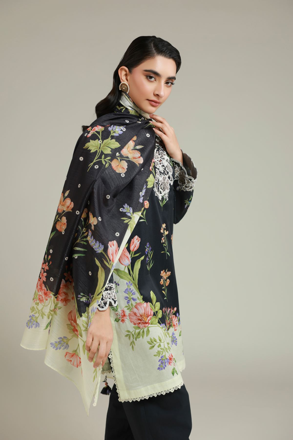 Printed Satin Fabrics 3 Piece - CA49A-VG