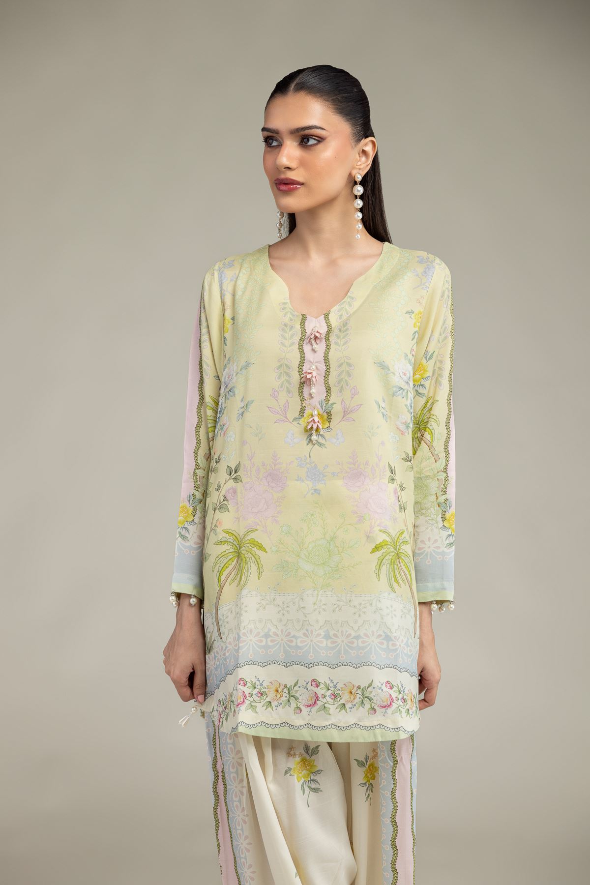 Embroidered Raw Silk Floral Silk Kurta - T-A11-26-118FI2-VG