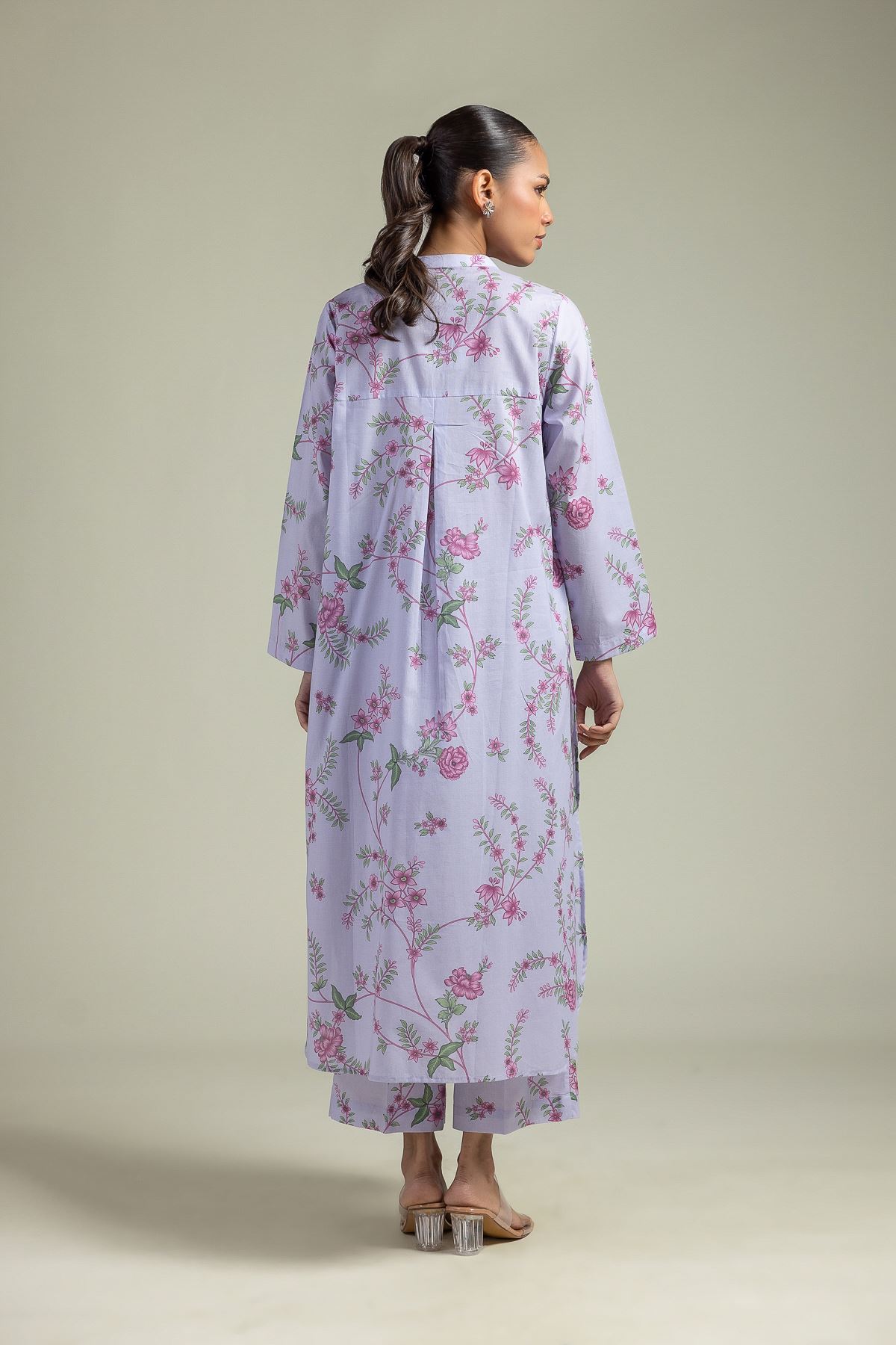 Printed Cambric Floral Longline Kurta - 26-01-1E5-08TB-VG