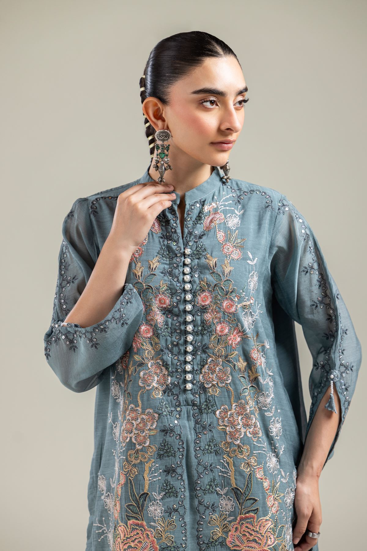 Paper Silk Embroidered Silk Kurta - 2-26-202-A-E-VG