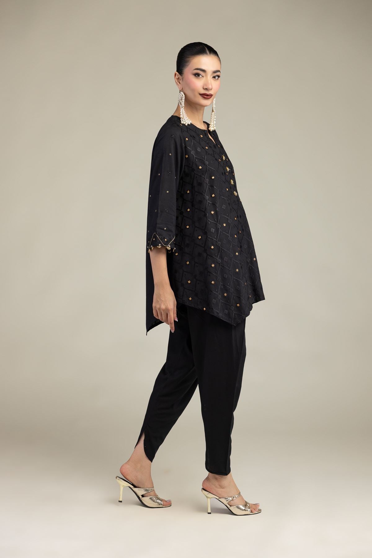 Embroidered Raw Silk Black Silk Shalwar - 2-26-308-A-G1-VG