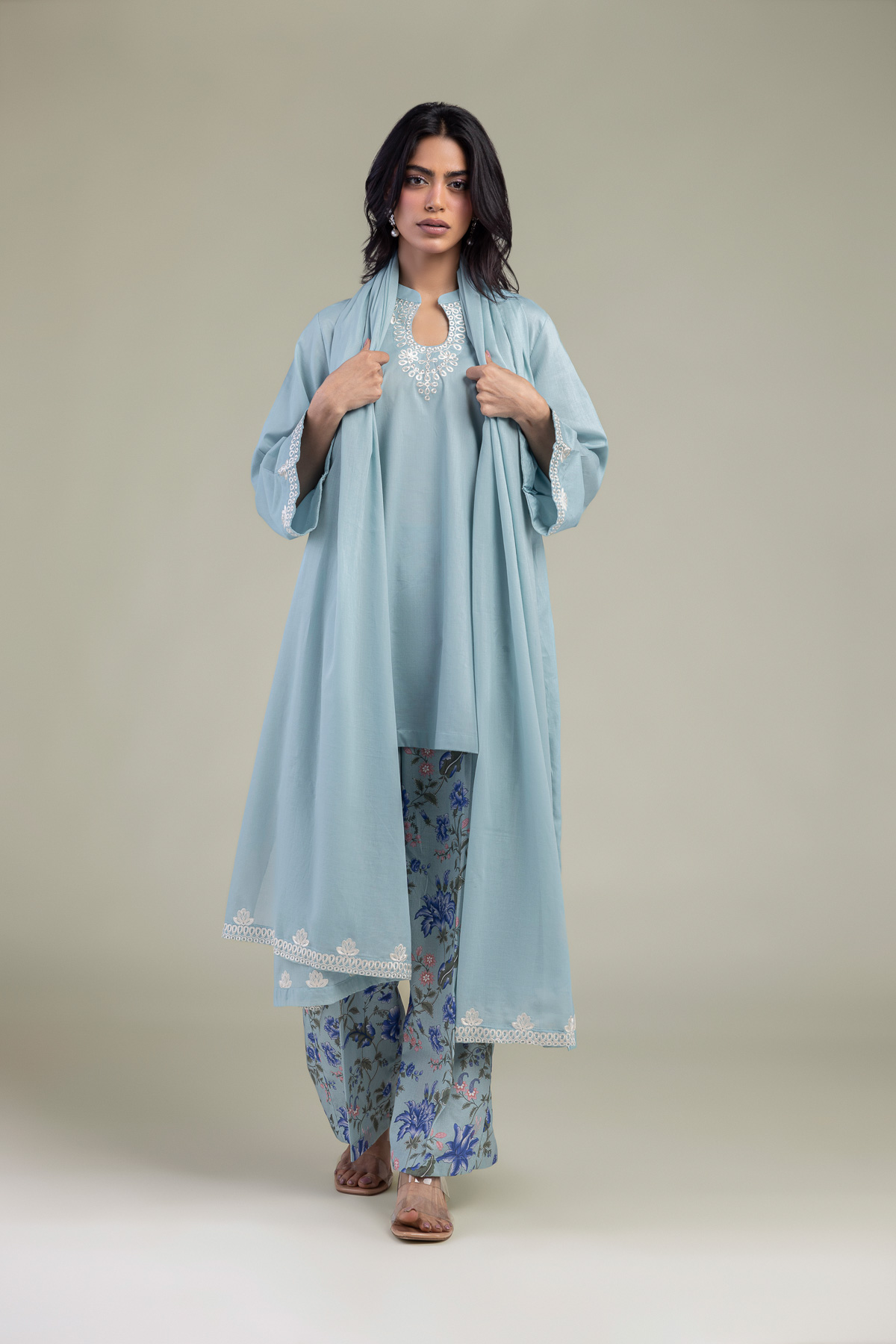 Embroidered Lawn Solid Blue Dupatta - 2-26-308-A-B1-VG