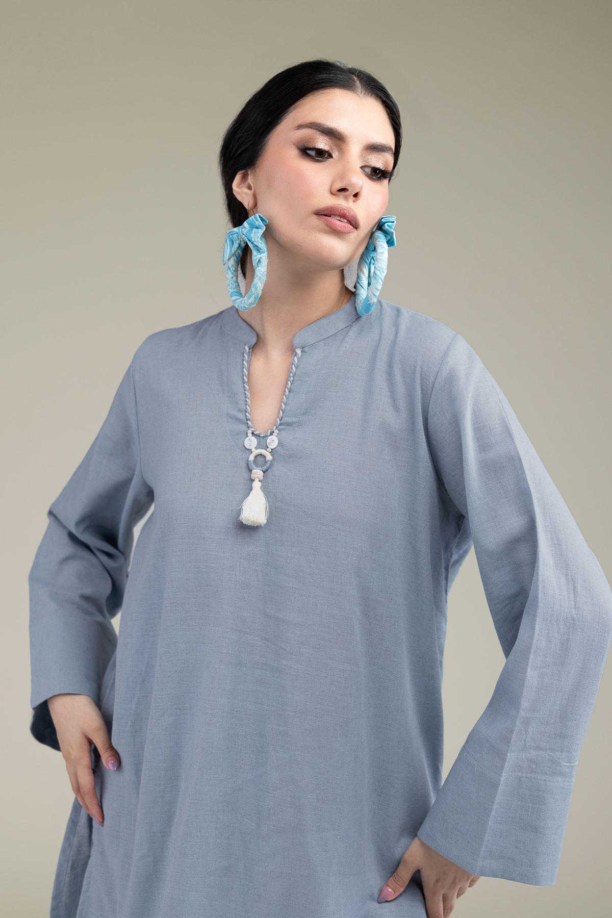 Dyed Blended Linen Short Solid Kurta - T-A33-26-206FG2-VG