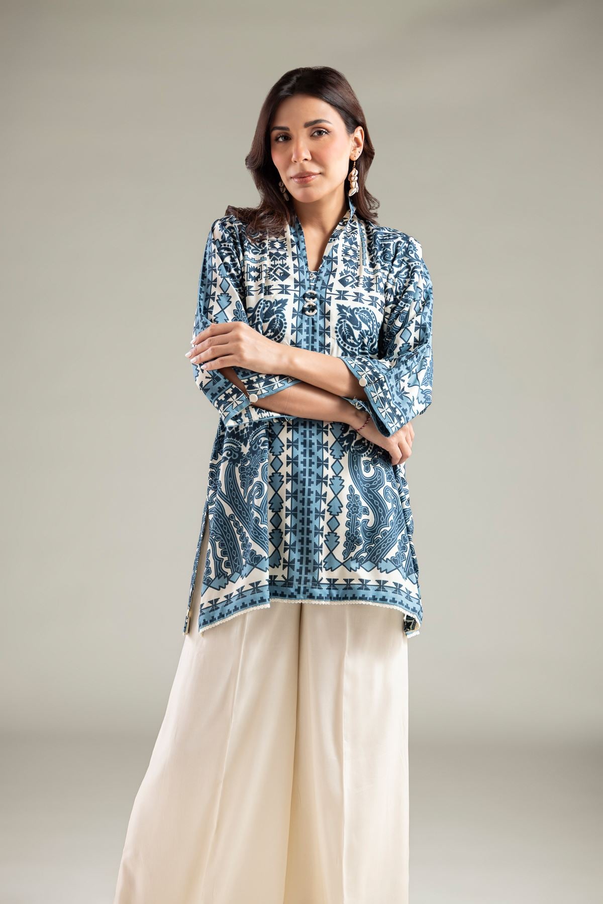 Printed Viscose Geometric Short Kurta - 1-26-113-A-B-VG