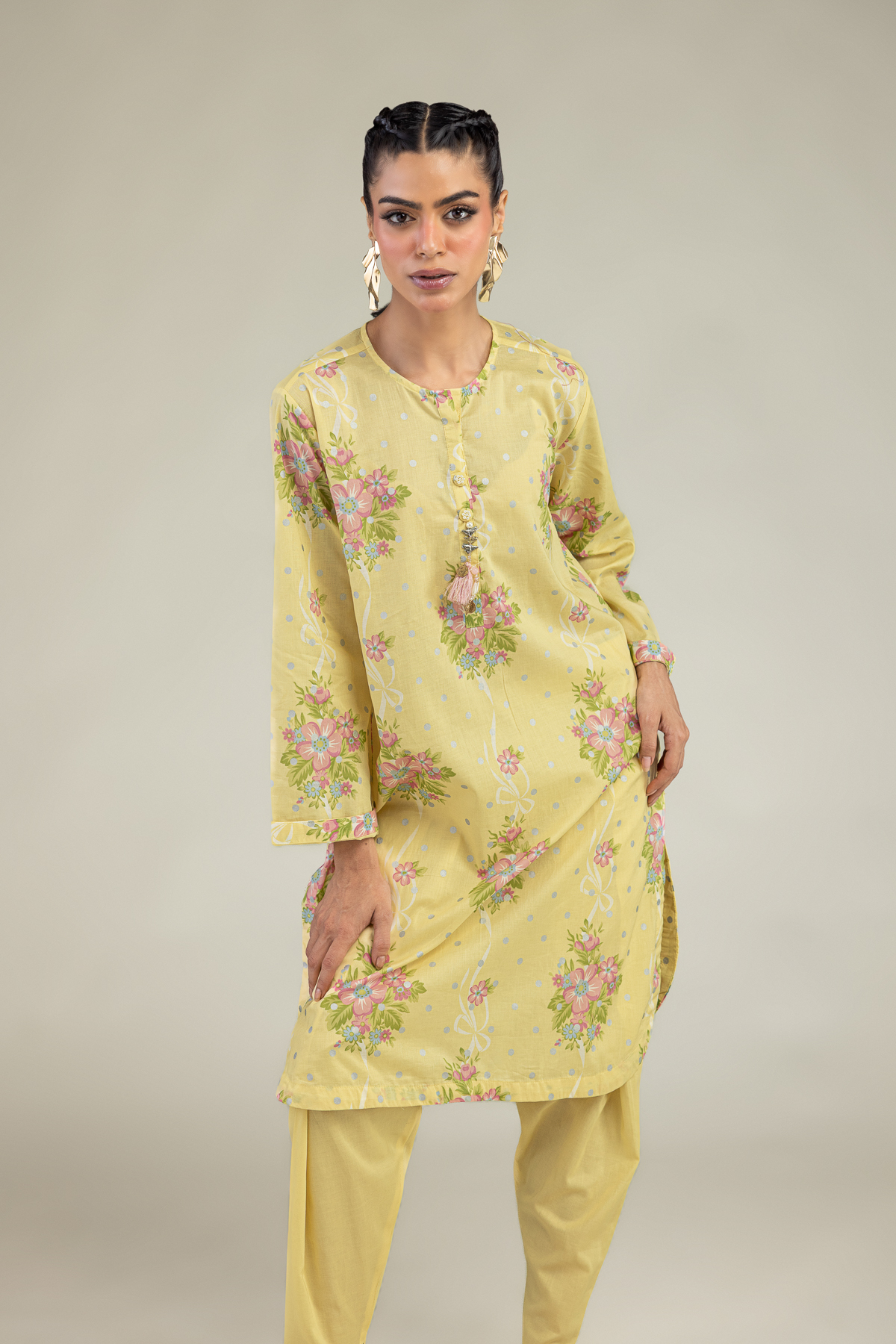 Printed Cambric Floral Yellow Kurta - 1-26-240-A-J1-VG