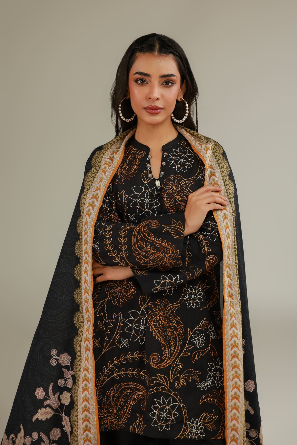 Embroidered Cotton Net Black Embroidered Dupatta - 1-26-111-A-C-VG