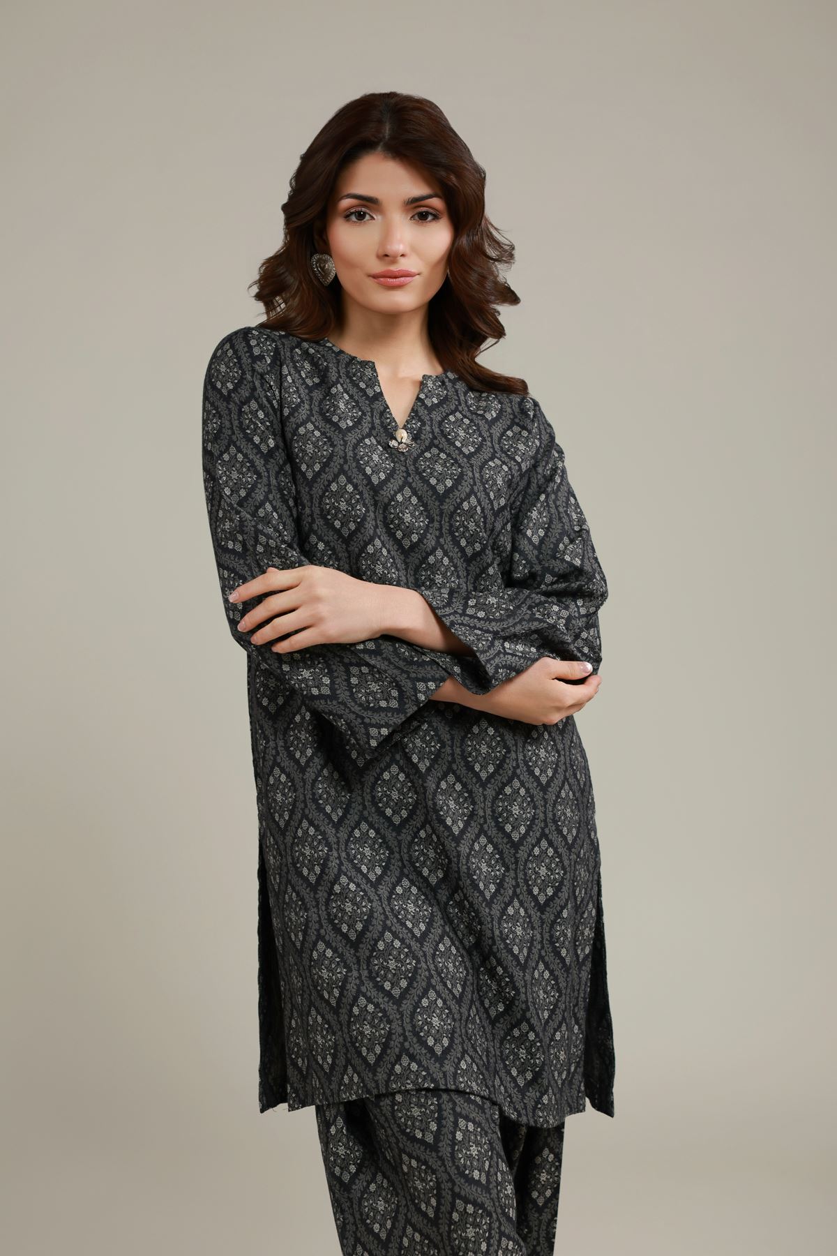 Dyed Jacquard Kurta - EET24546B-VG