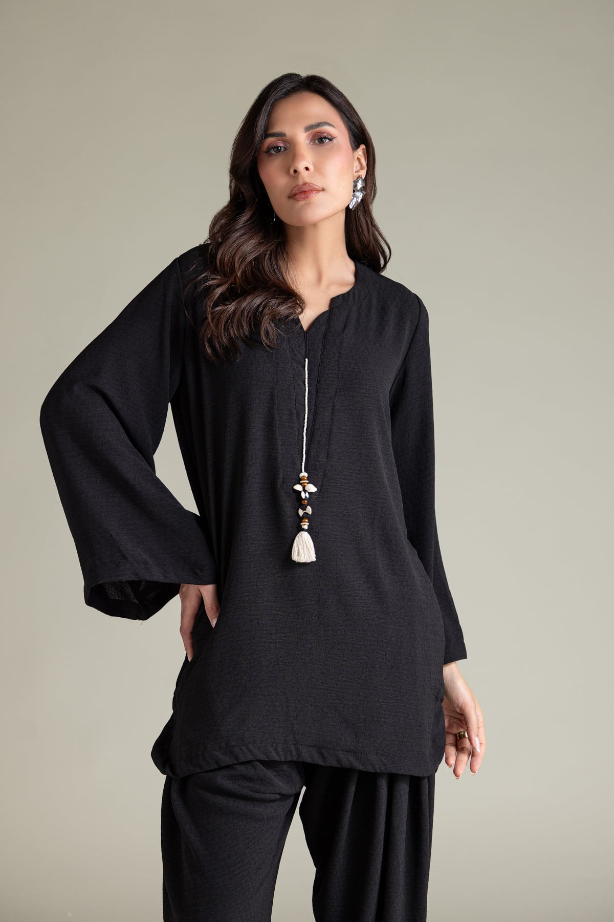 Dyed Textured Georgette Solid Black Kurta - 1-26-228-A-I2-VG
