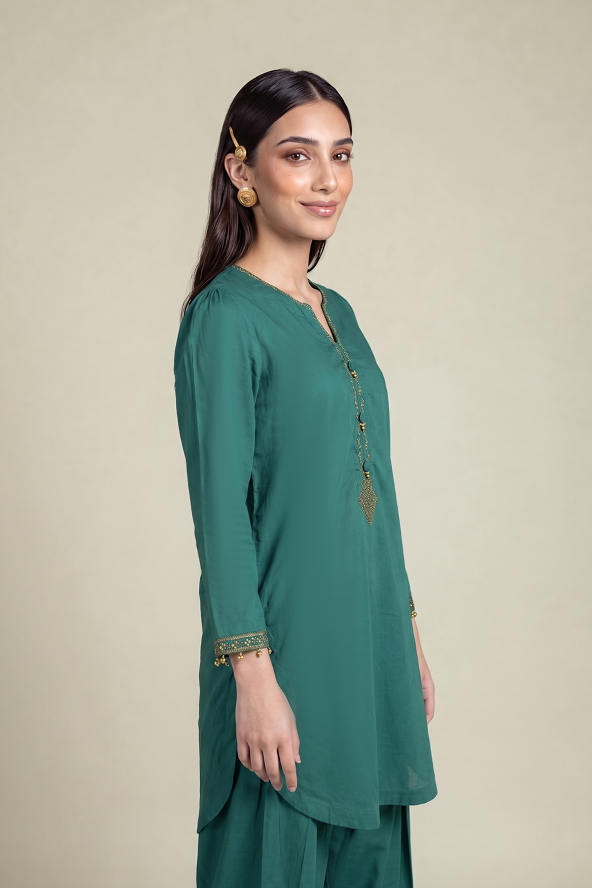 Embroidered Cambric Teal Cambric Kurta - A22-26-214FH1-VG