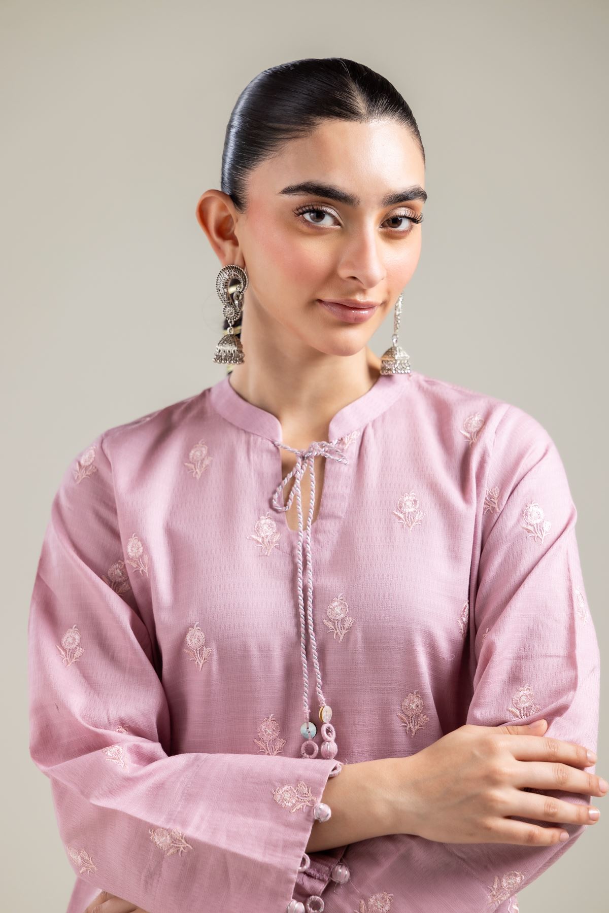 Embroidered Cotton Dobby Pink Cotton Kurta - 1-26-121-A-E-VG