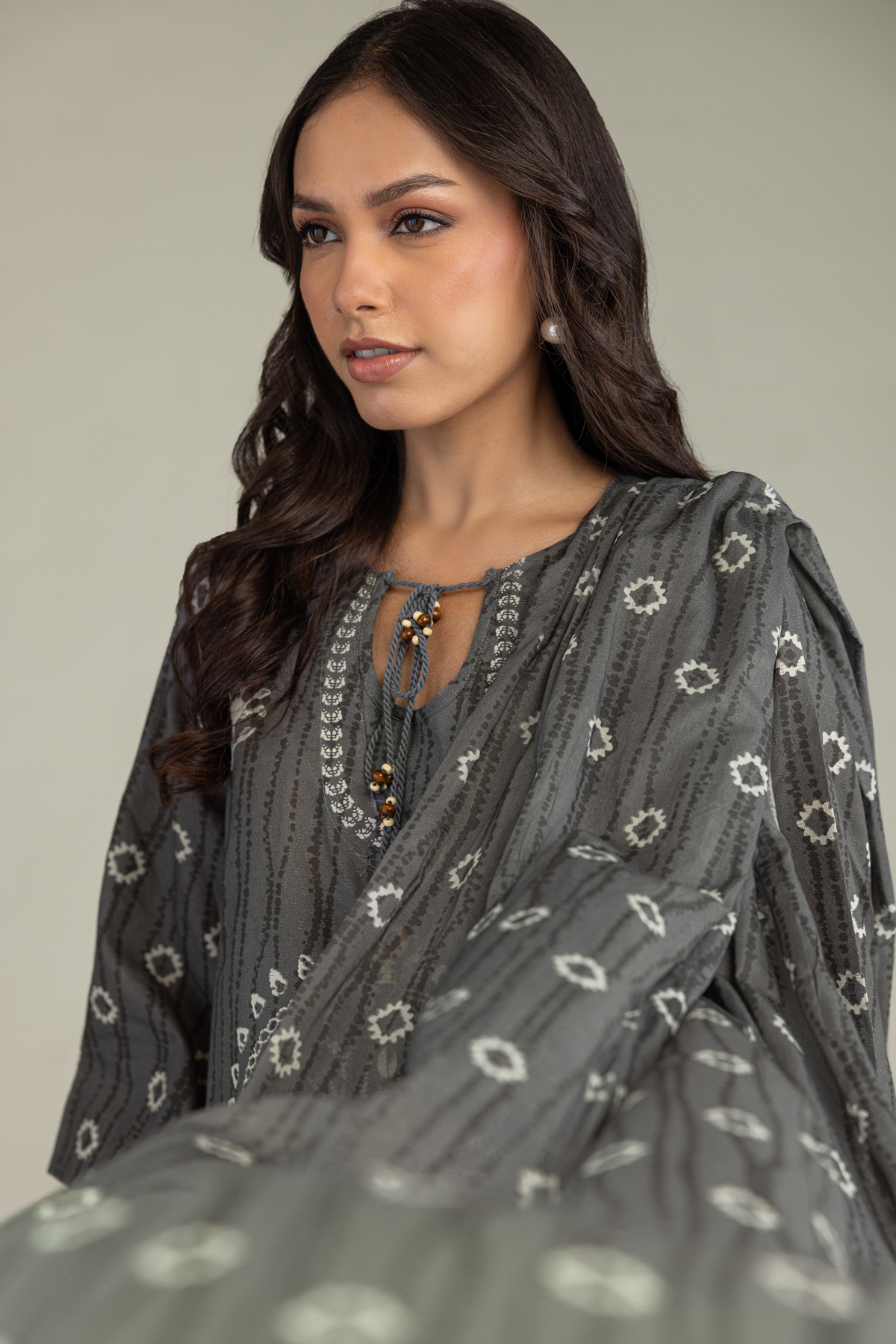 Printed Voile Gray Printed Dupatta - 1-26-220-B-E1-VG
