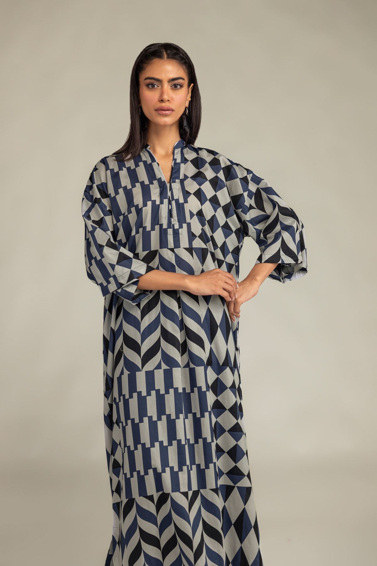 Printed Cambric Long Cambric Kurta - 1-26-102-A-F-VG