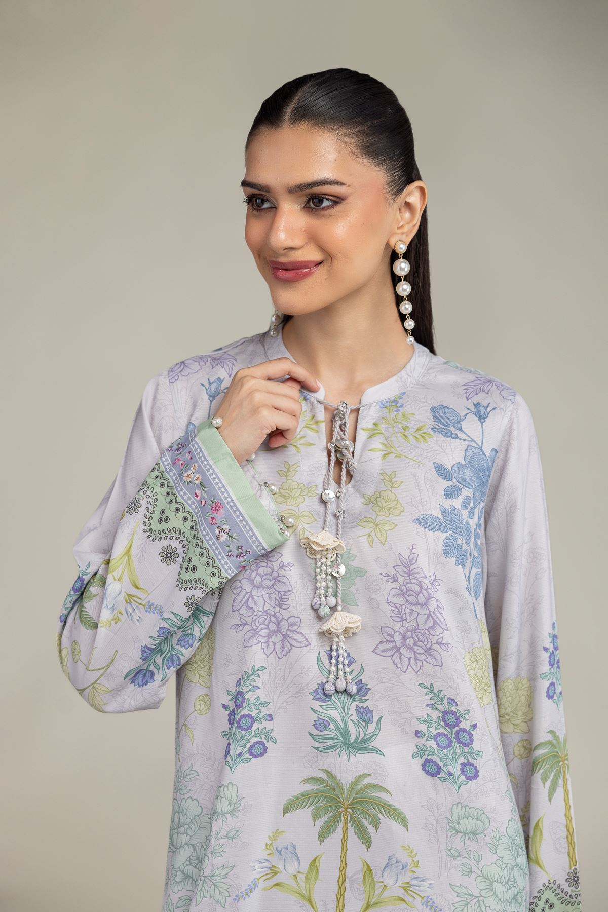Embroidered Raw Silk Floral Silk Kurta - 1-26-219-B-H1-VG
