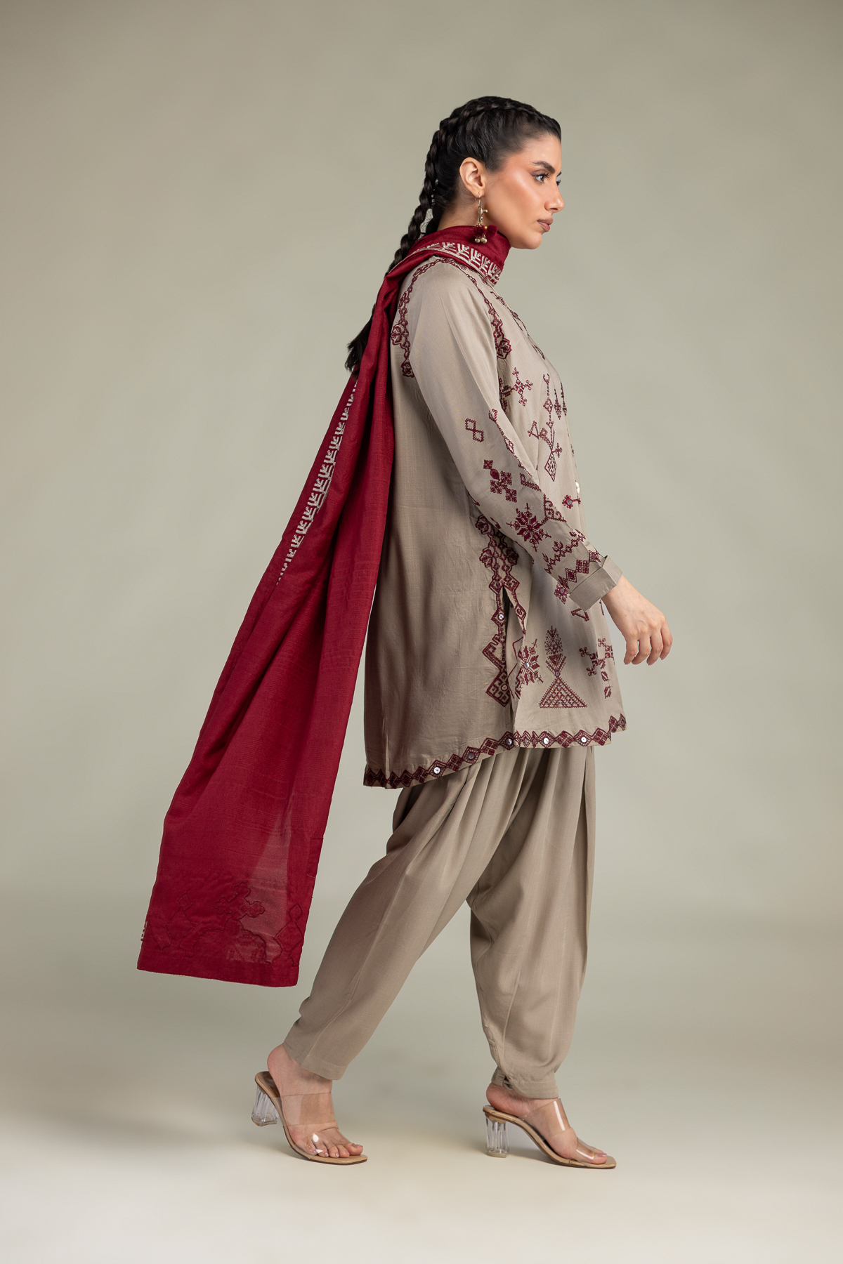 Embroidered Polyester Silk Polyester Silk Dupatta - 1-26-322-B-A1-VG