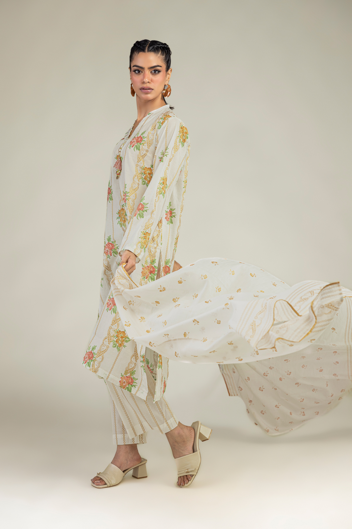 Printed Lawn Floral Lawn Dupatta - 25-10-12E5-12TA-VG