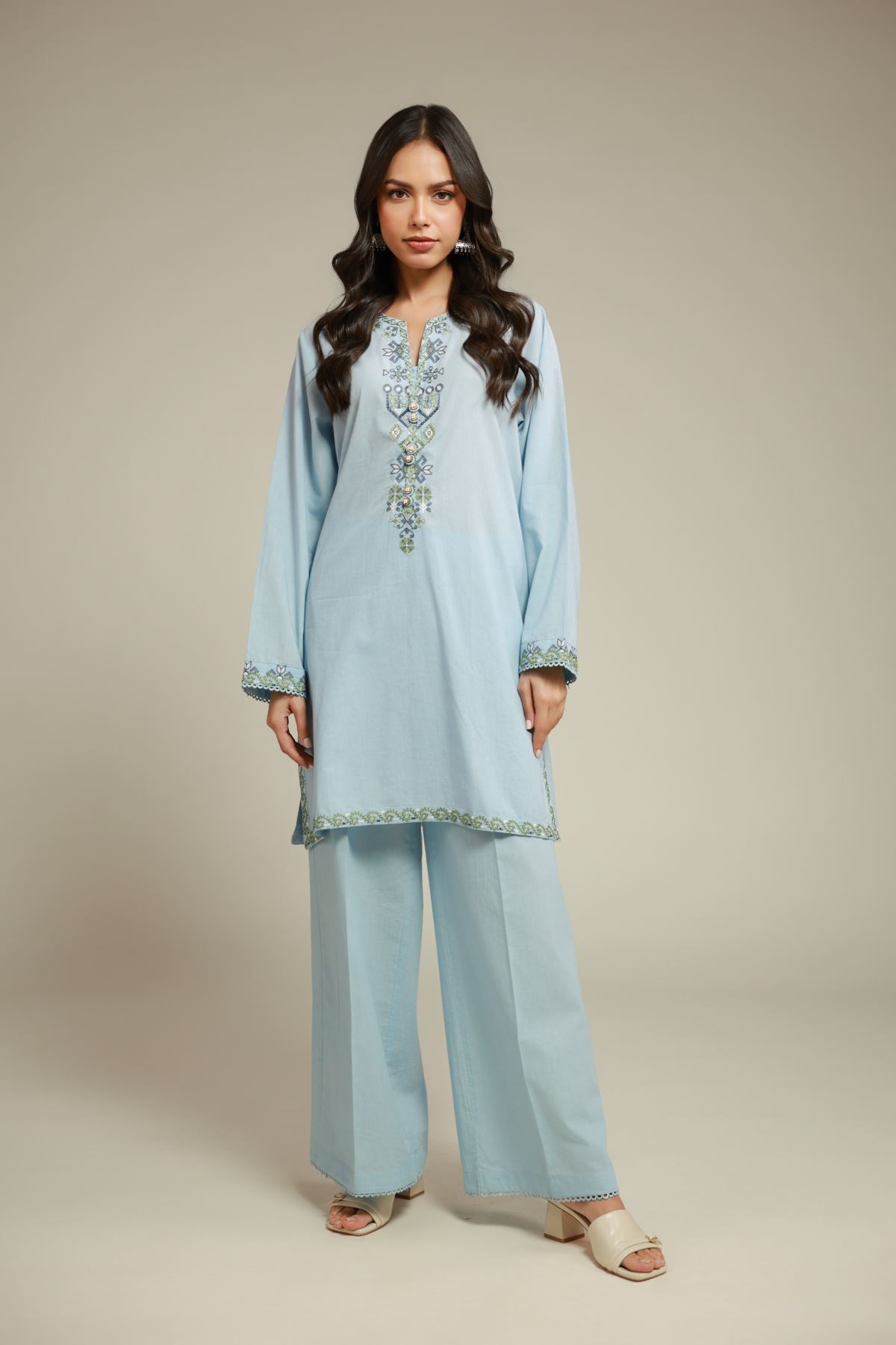 Embroidered Cambric Blue 2-Piece Tailored - 1-26-142-A-F-VG
